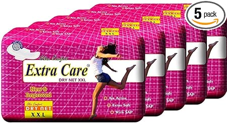 Extra Care Dry Net Sanitary Pads for women Combo of 5 packets with rich and premium napkins
