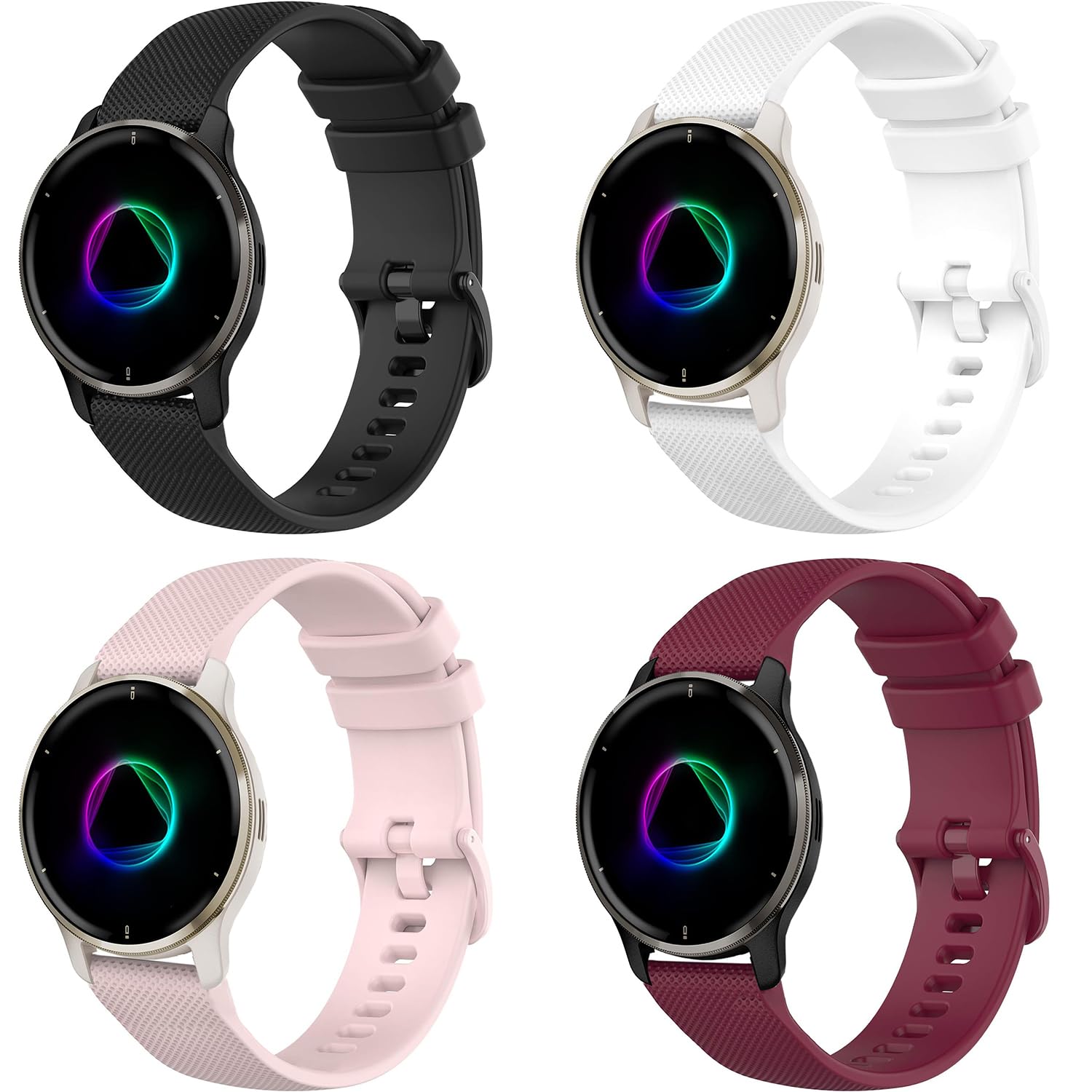 Mugust 20mm Adjustable Soft Silicone Strap Compatible With Garmin Venu Sq 2, Venu 2 Plus, Vivoactive 5/3 Music (White