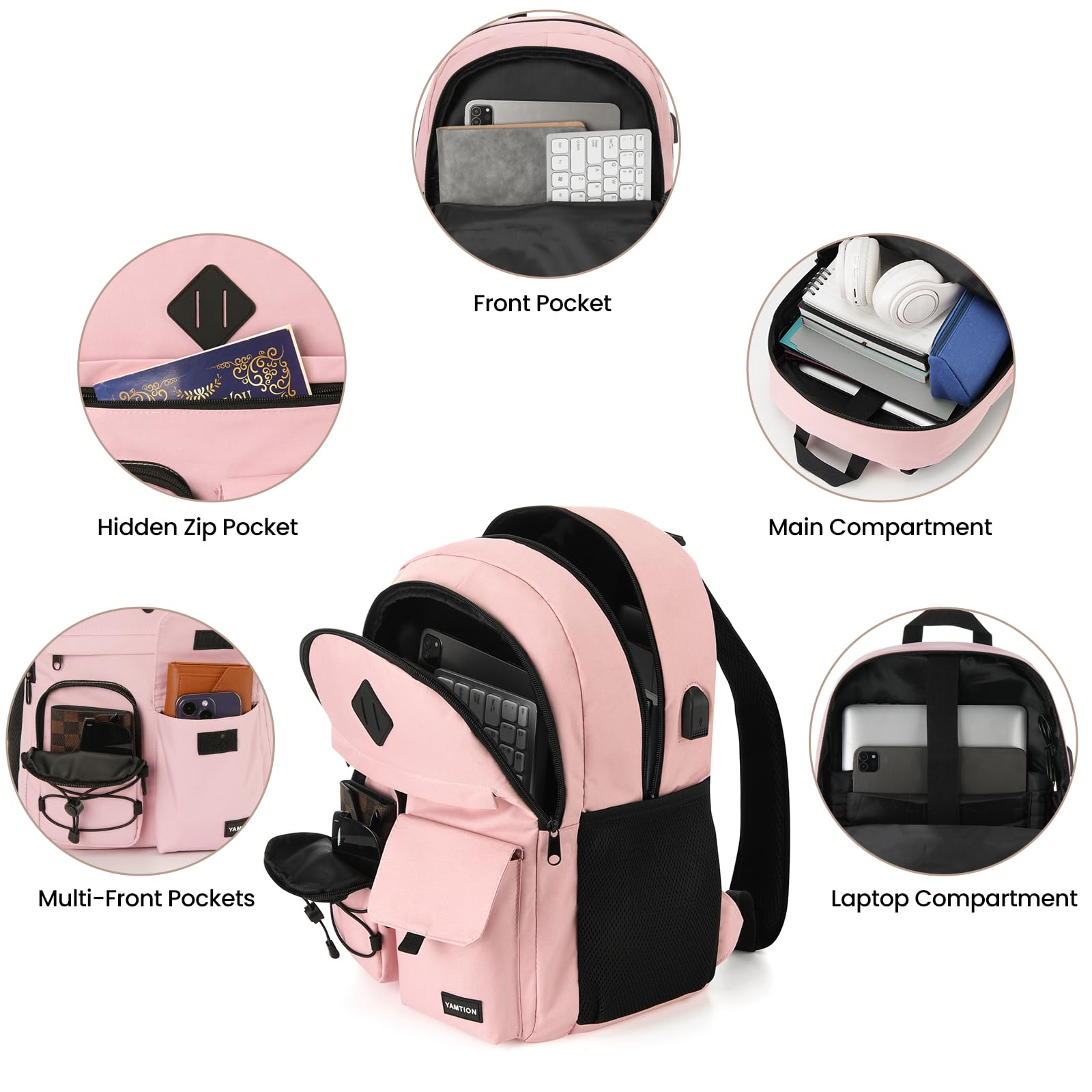 YAMTION Zaino per la scuola per donne e uomini, zaino per computer portatile, per viaggi, università, scuola secondaria, borsa per libri per ragazze e ragazzi