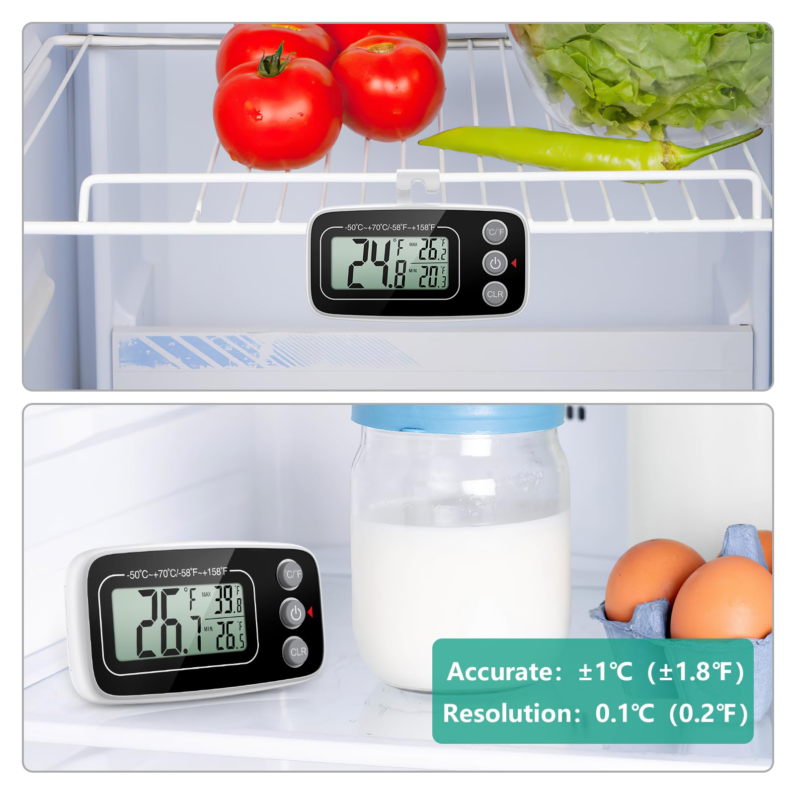 Termometro Digitale Per Frigorifero E Congelatore ORIA - 2 Pezzi, Con Magnete E Gancio - Foto 7