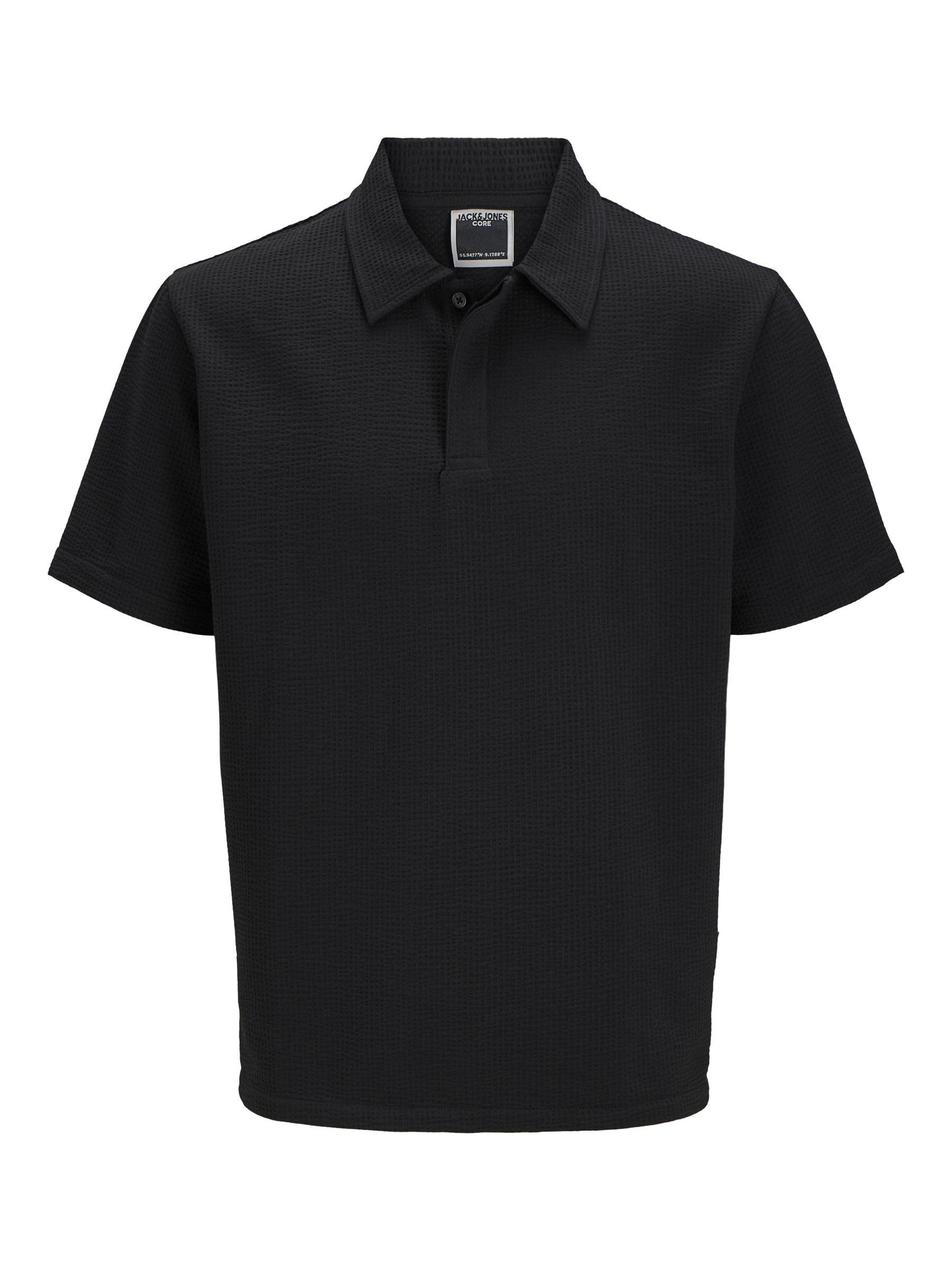 JACK & JONES Men's Jcosago Textured Polo SS, Black, XL