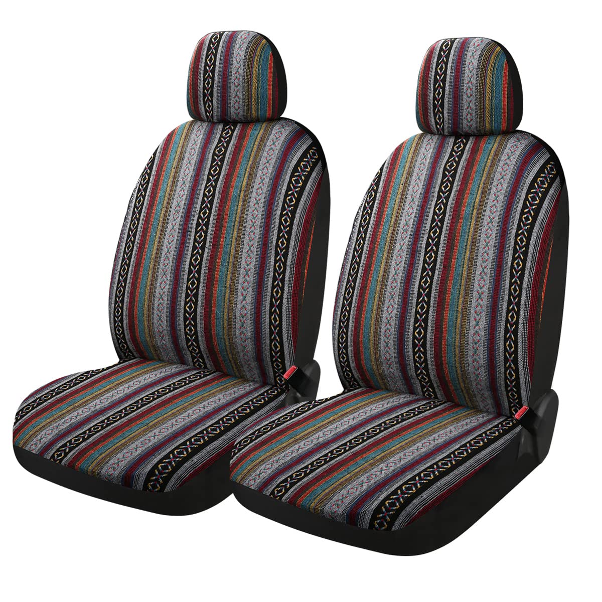 Baja - Set di 4 coprisedili anteriori, traspiranti e lavabili, in tessuto a righe, universali, compatibili con berlina, SUV, camion, airbag