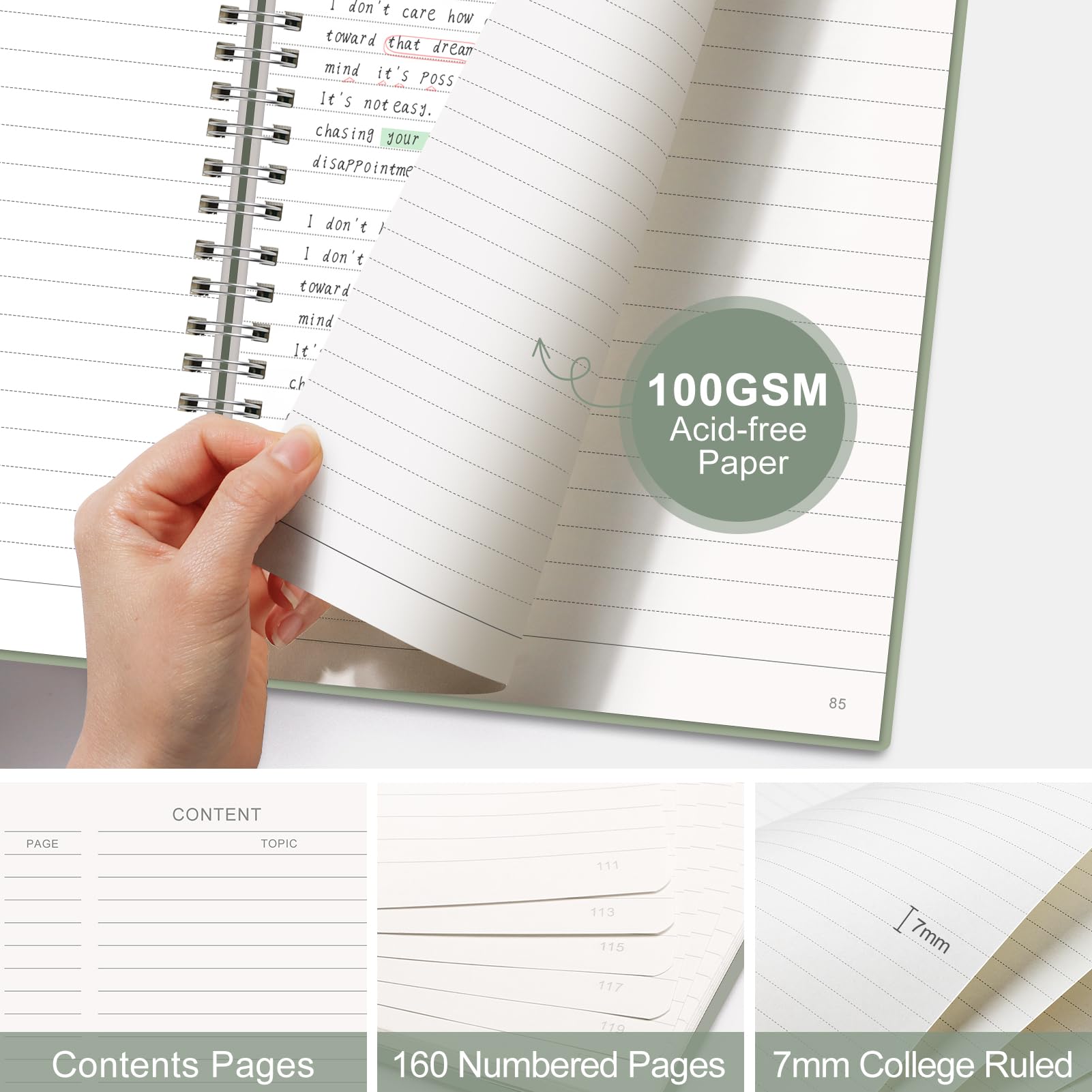 AUTEMPO A5 Notebook Lined, 3 Pack Notepad Wirebound Spiral Notebooks 80sheets/160 Pages for Writing 100gsm Thick Paper - Image 3