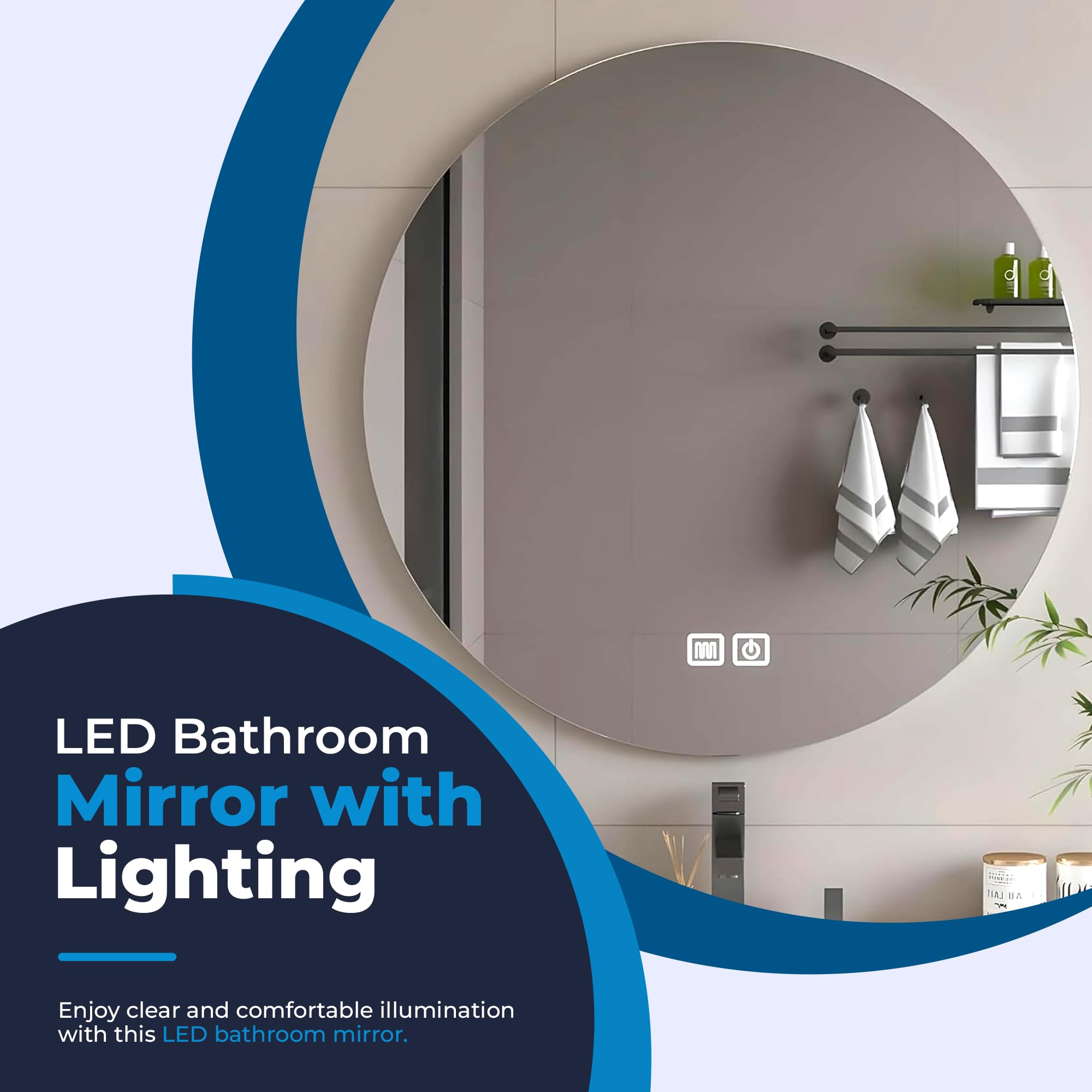 Bayt Espejo de Baño Redondo Luces LED - Espejos de Baño Iluminados de 60 cm con Retroiluminación | Espejos de Tocador de Pared Antiniebla Regulable | Espejo de Pared sin Marco