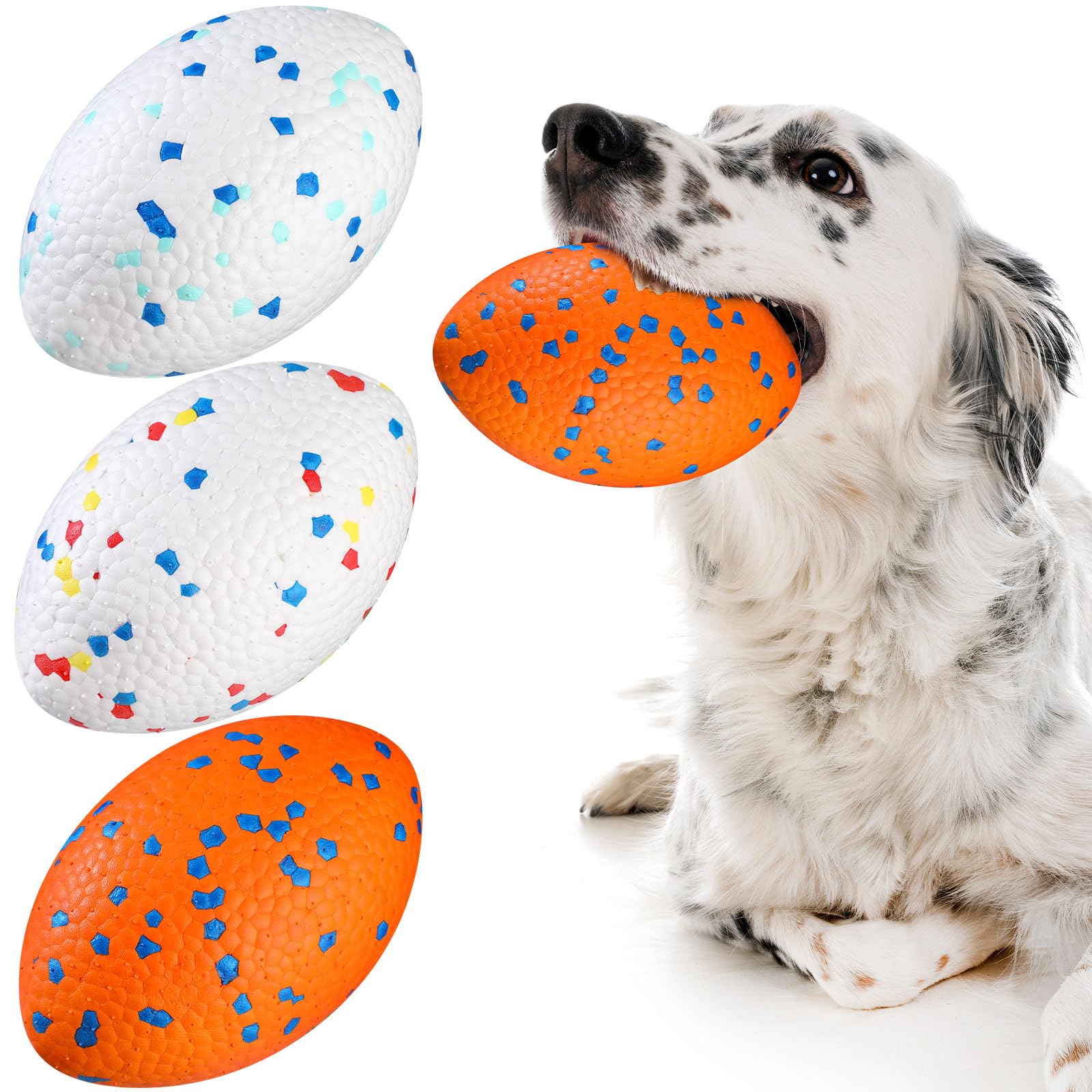 RoundFunny 3 Pcs 5.5'' Indestructible Dog Ball for Aggressive Chewers, Tough Large Bouncy Dog Footballs Outdoor Floating Fetch Game Pets Toys for Medium and Large Breed, 3 Color