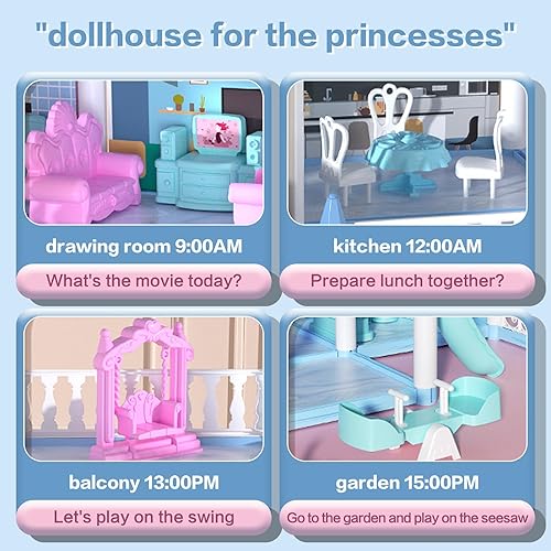 Miniatura 3 de NoTagCat Casa de muñecas para niños, casa de muñecas para niñas, casa de ensueño de princesa con 2 muñecas y accesorios de muebles, regalos de casa