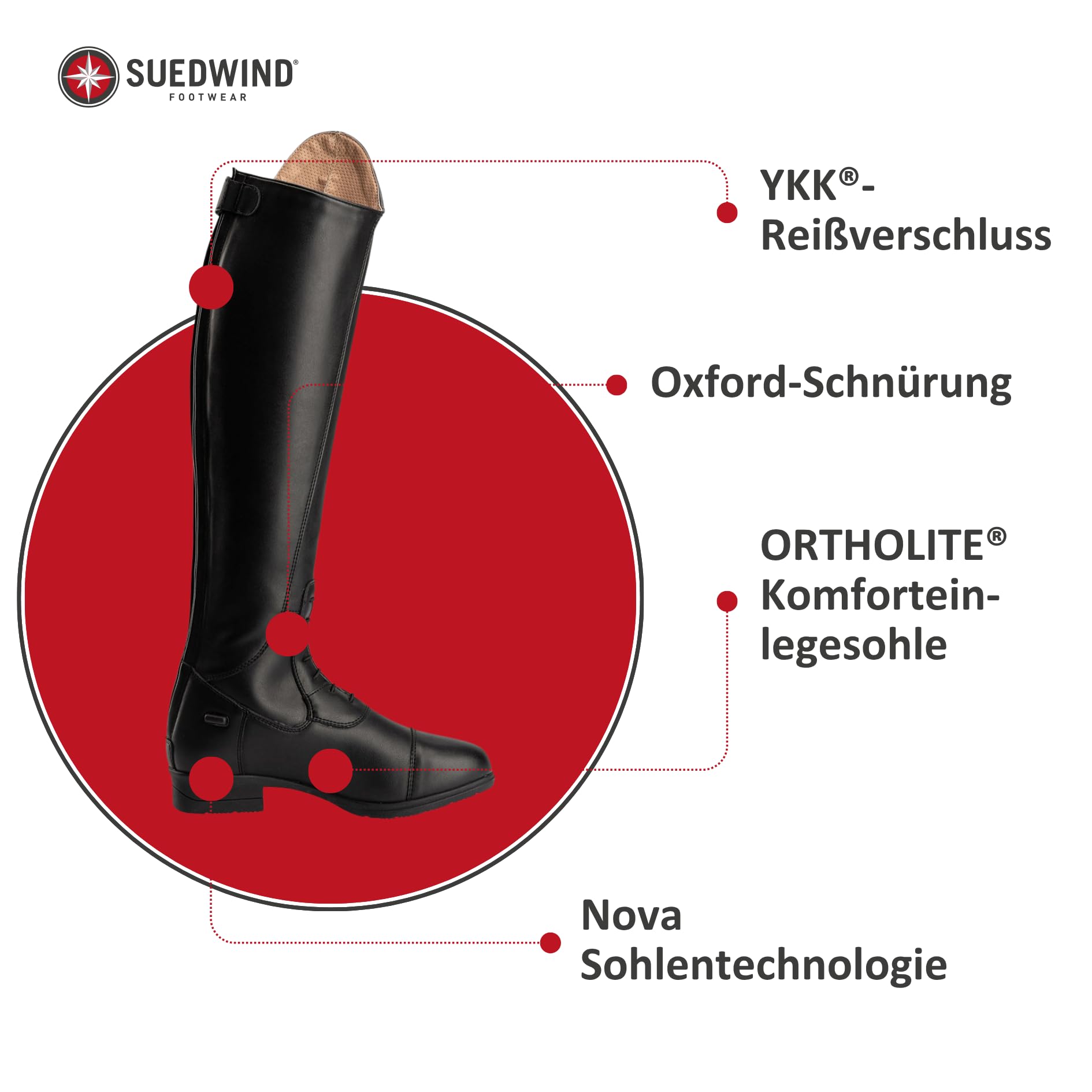 SUEDWIND FOOTWEAR Reitstiefel Nova Vegan Tall - Stiefel aus Lederimitat - Komforteinlegsohle, Nova Gummisohle, Reißverschluss, Mesh-Innenfutter - atmungsaktiv & komfortabel - Schwarz - Gr. 36-41