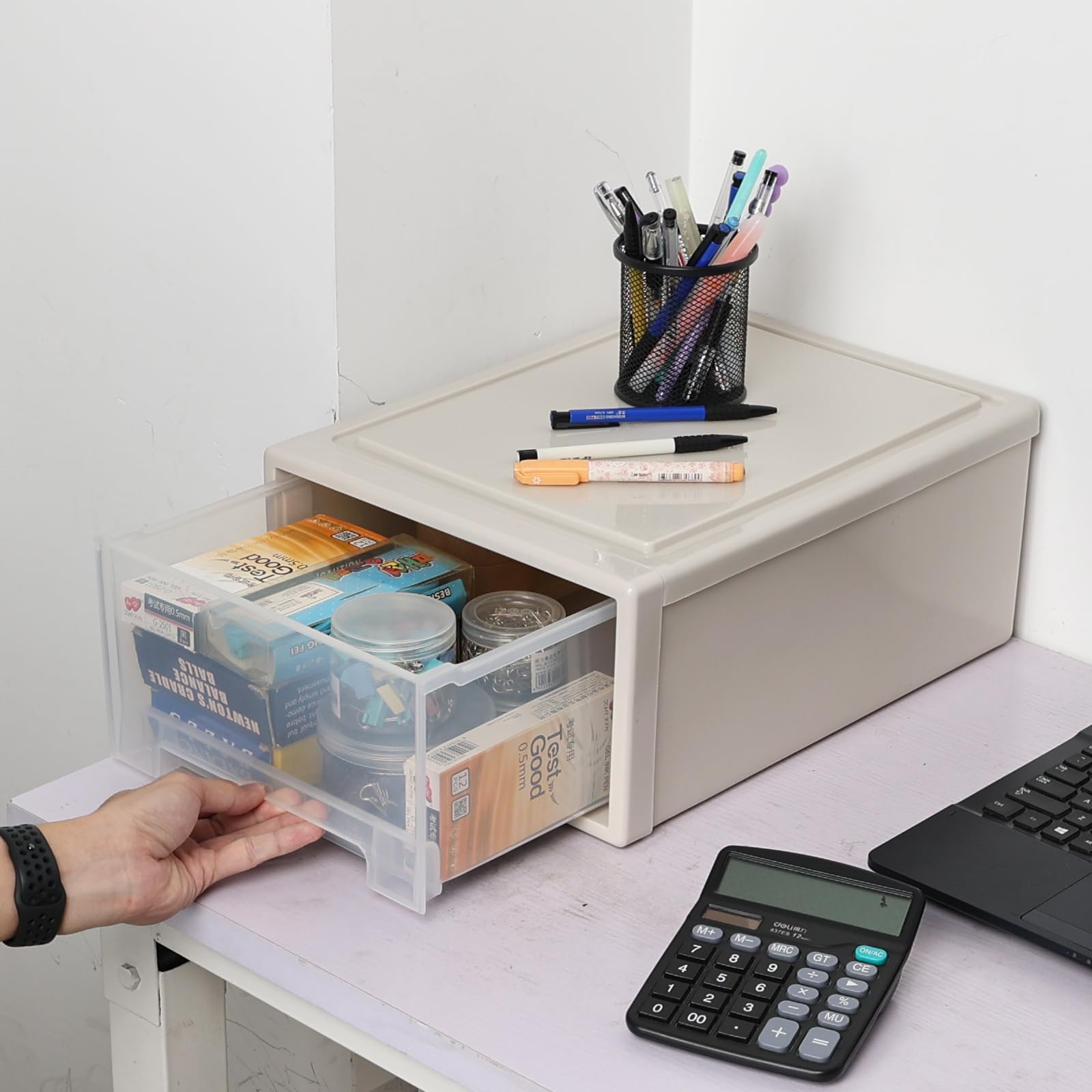 Cajones de almacenamiento de plástico de 18 L con cajones transparentes, cajones que ahorran espacio para organizar manualidades de oficina y hogar