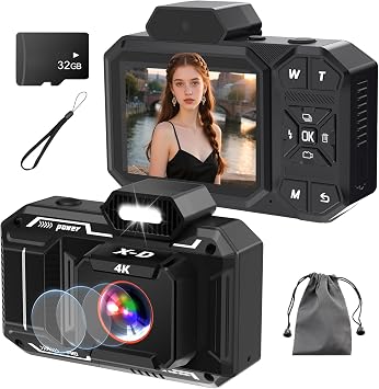 Digital Camera, 4K 48MP HD Auto Focus Camera, Digital Camera with 32G SD Card for Teenagers, Beginners - Black