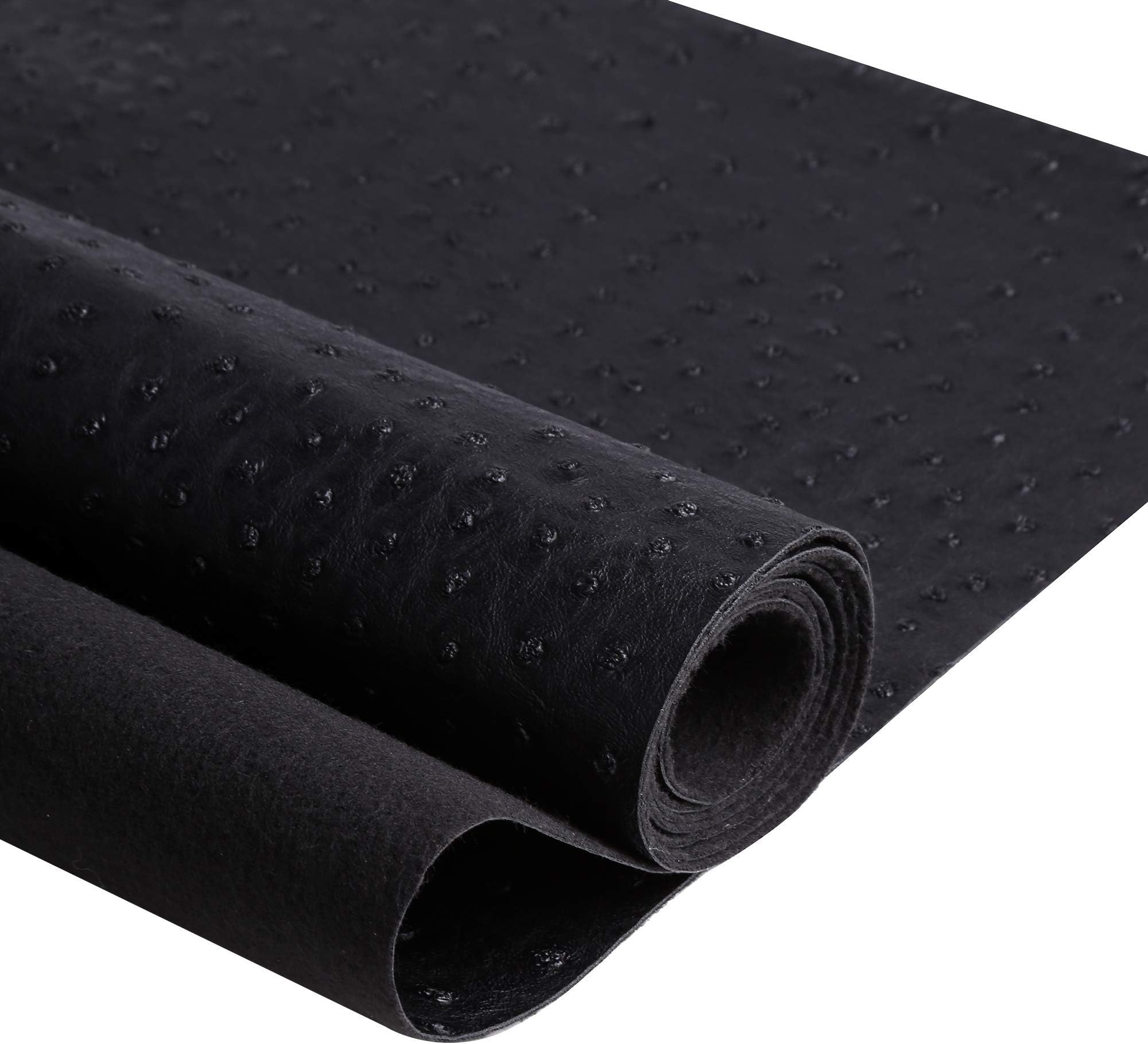 Black Faux Leather Ostrich Fabric 54" Width 1.0mm Thickness Marine Vinyl Upholstery Leather for Handcrafts, DIY, Tooling, Sewing, Hobby Workshops, Crafting Wallets(Pre-Cut 36"x54")