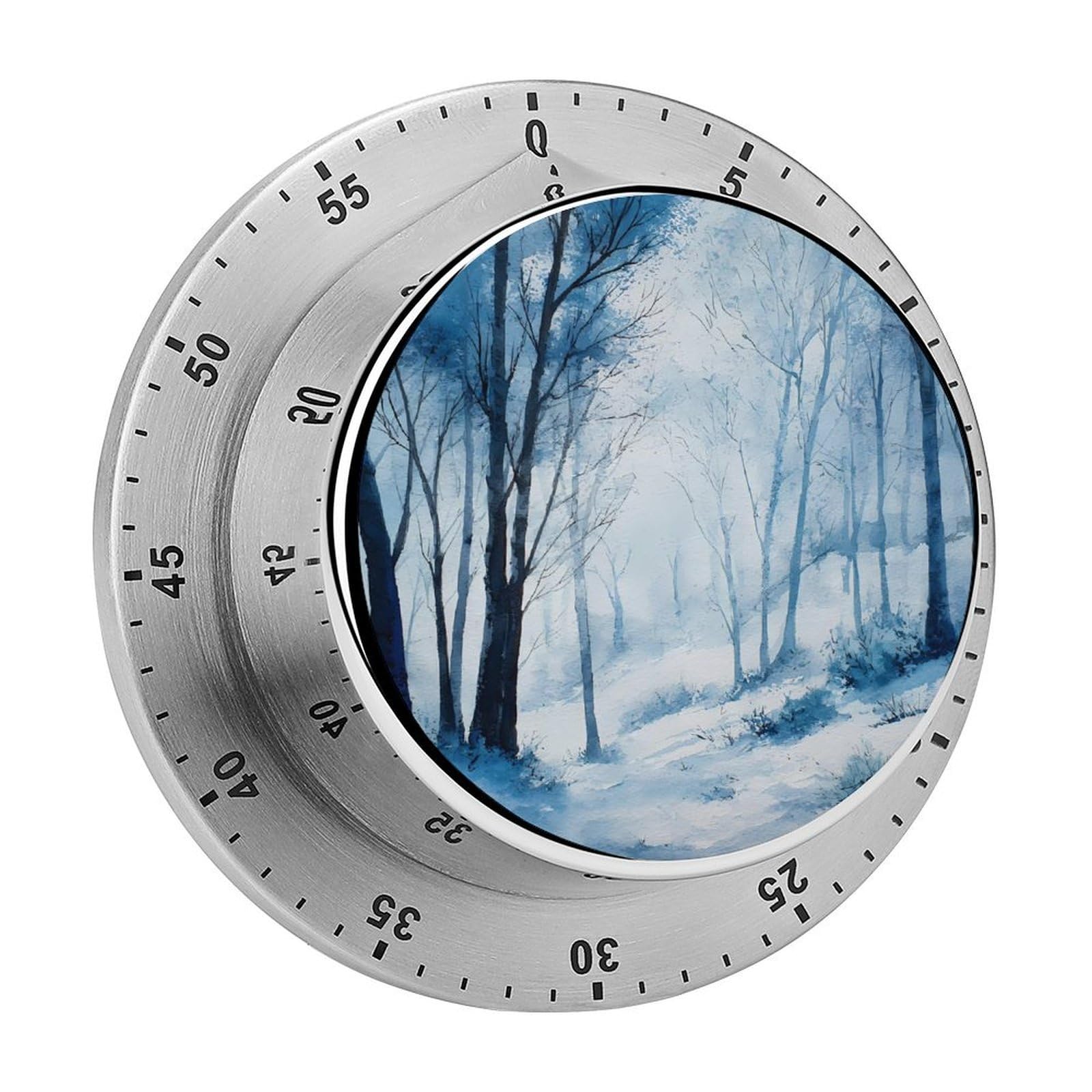 Watercolor Snowy s Scene Mechanical Timer with Alarm for Kitchen Cooking Productivity Stainless Steel Timers