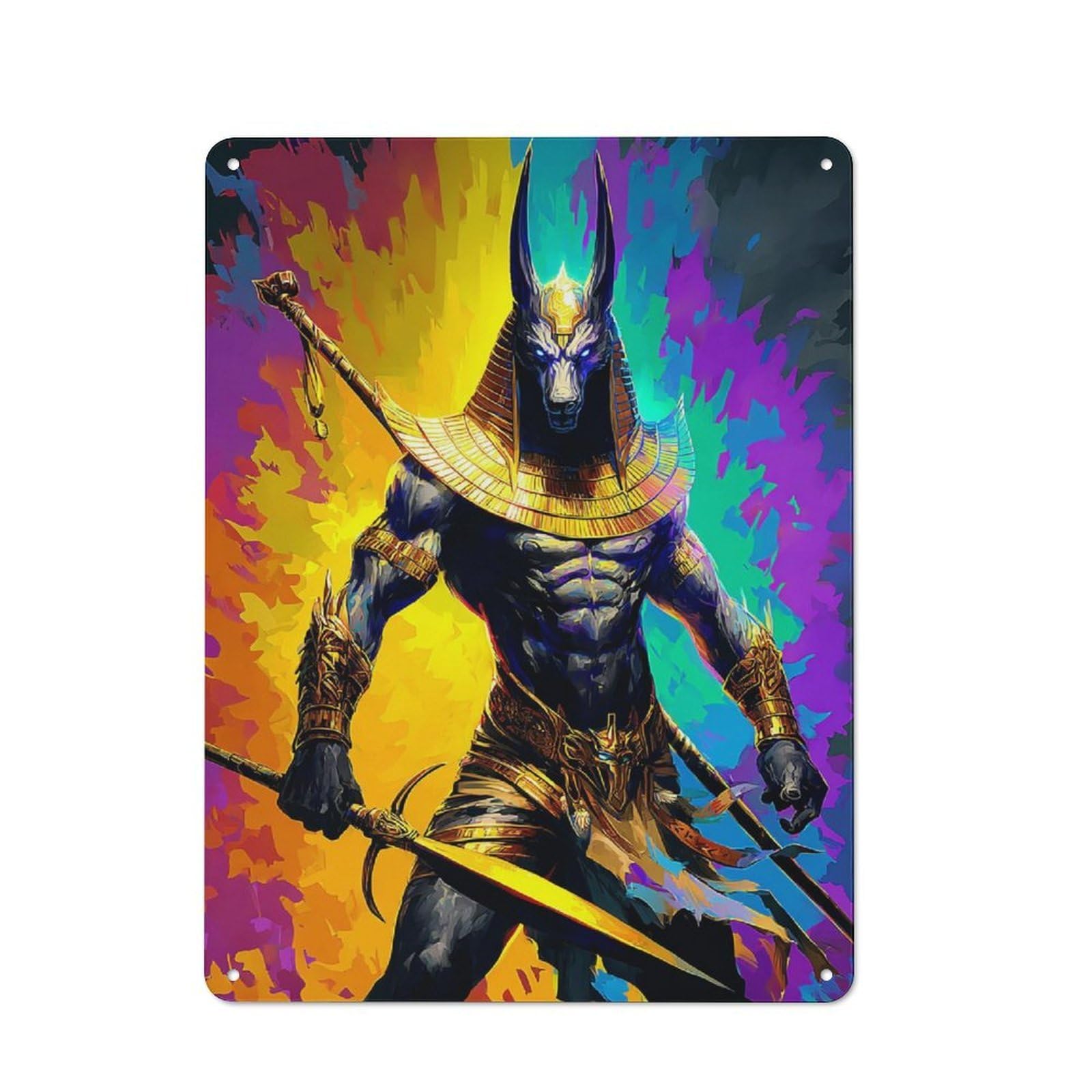 Junmoney Anubis Egyptian God Of Death Metal Wall Sign 40X30cm Featuring For Garage Or Workshop, For Vintage Wall Decor Fans, For Metal Sign Collectors