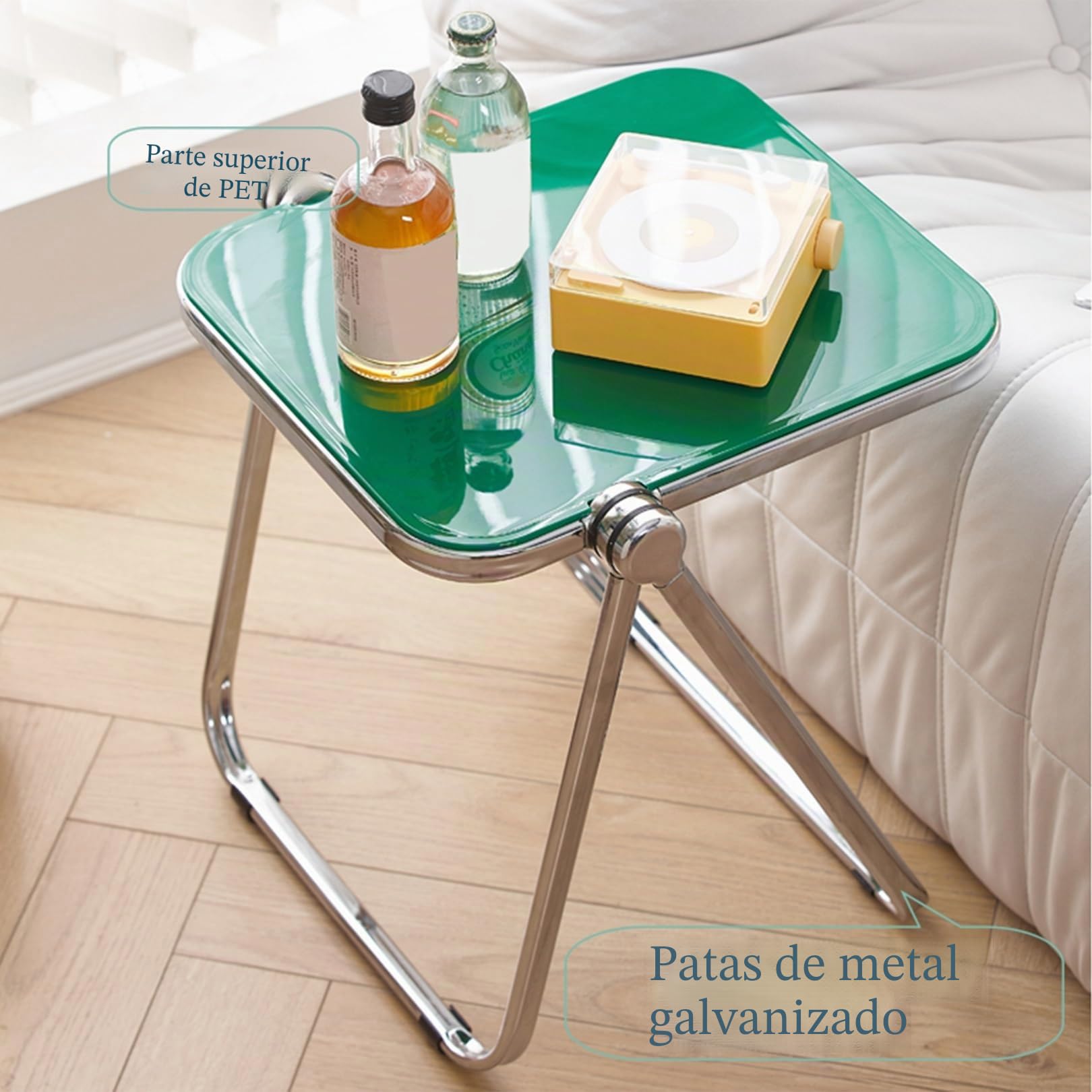 Mesa plegable, acrílico transparente, Mesa Auxiliar Plegable Mesita Mesa Salon Mesita de Noche Mesa de Centro Mesita Auxiliar ,Mesa Salon,Escritorio Café para Salón o Comedor, no requiere montaje(Brow