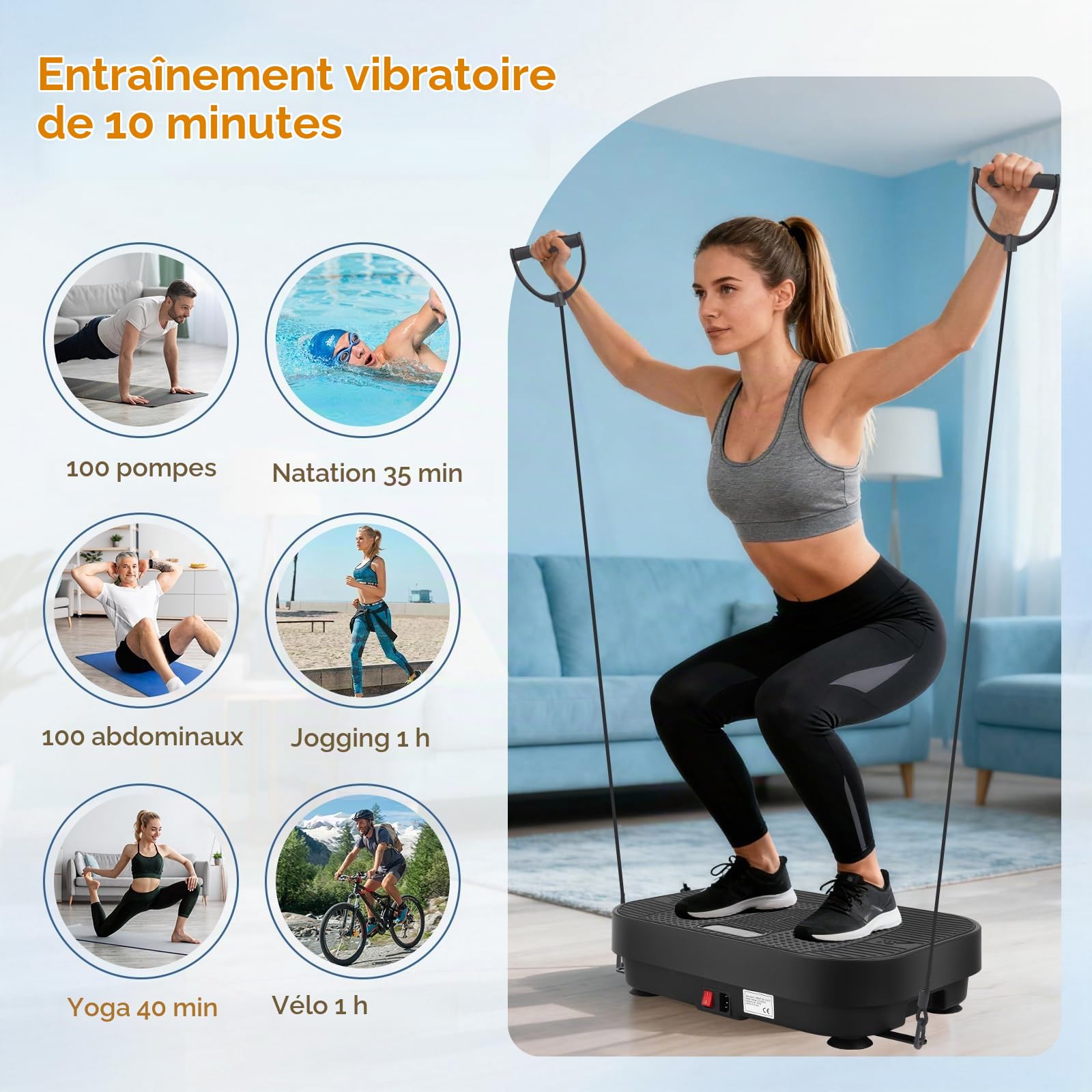 Plateforme Vibrante, Plaque Vibrante Puissante pour Le Renforcement et la Mise en Forme des Muscles, Contrôle Automatique de la Vitesse