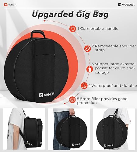Miniatura 7 de Vangoa Kit de batería con cabeza Remo de 14 x 5.5 pulgadas, banda escolar de marcha para estudiantes, tambor de práctica para principiantes con Negro
