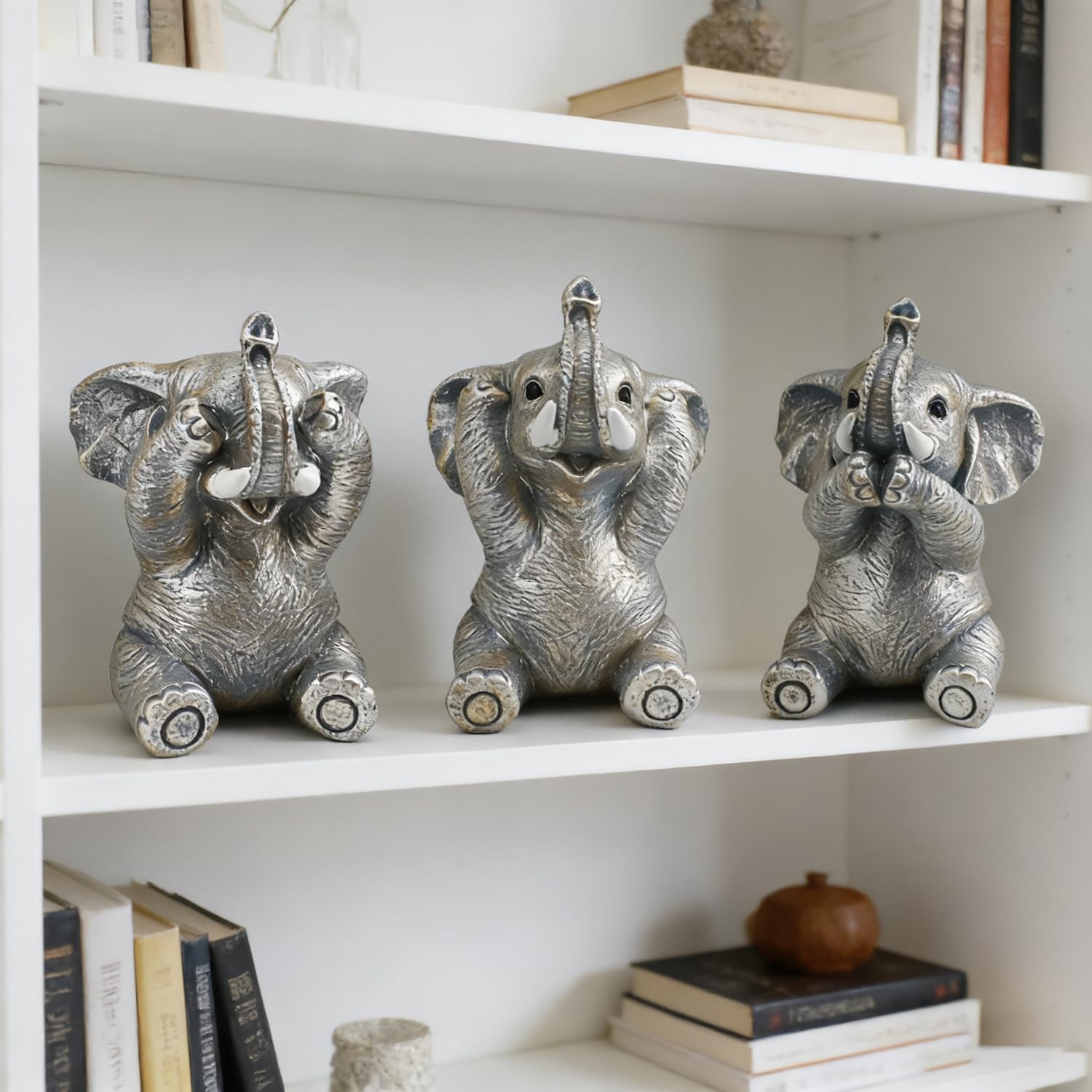 3 Elefante Portafortuna, Elefante Statuetta, Decorazioni di Elefanti, Regalo Mamma, Regali Elefante per Donne, Non Vedo Non Sento Non Parlo, Decorazione Casa Moderna, Oggetti per Soprammobili