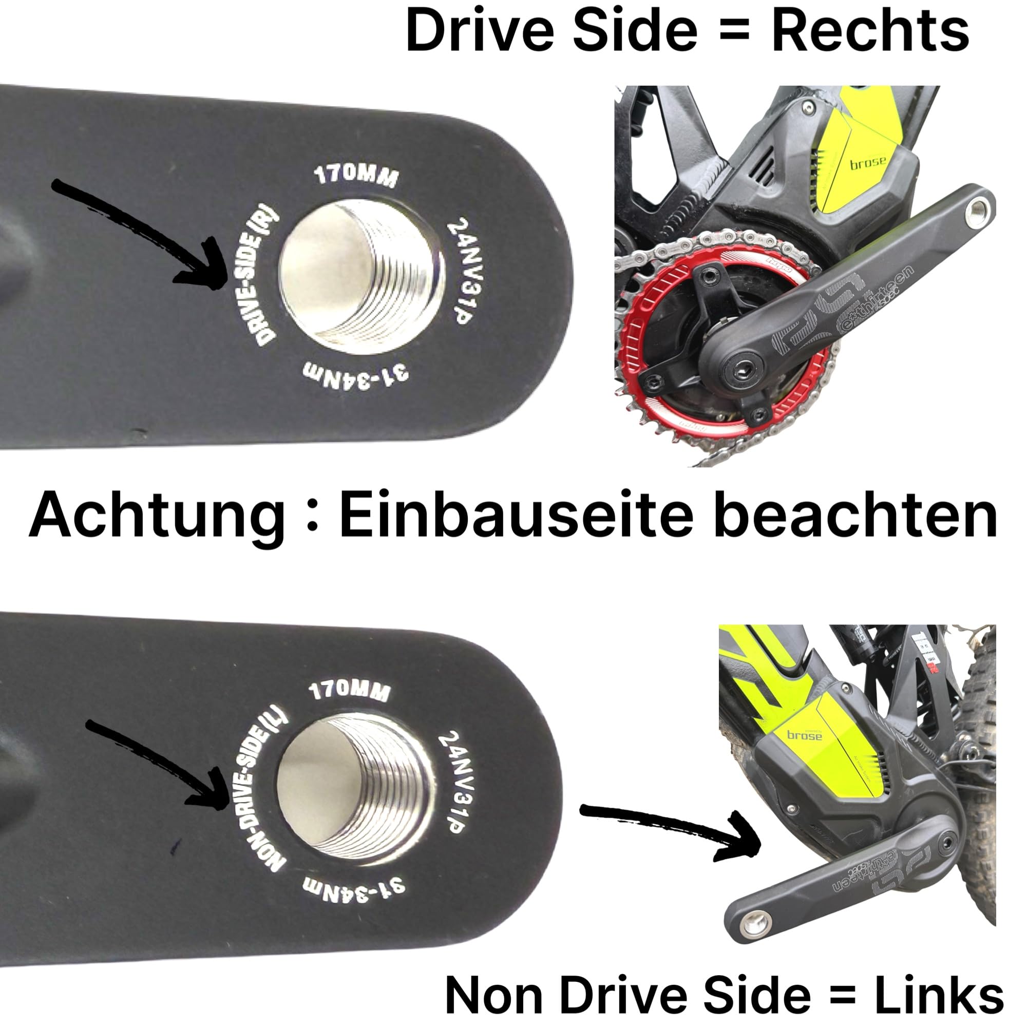 F26 MTB Ebike Ersatz ethirteen Kurbelarme 170mm Kompatiebel mit Motoren von Brose,Bosch Gen4, Gen5,px3 TQ,ZF Motoren