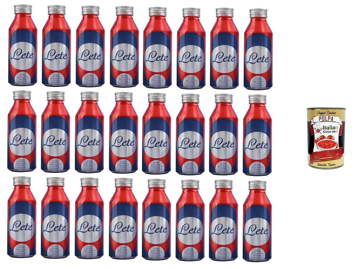 Italian Gourmet ICON Acqua Frizzante 24 x 473,2ml Aluflasche sprudelnd edel | Mineralwasser mit Kohlensäure, bottiglia riutilizzabile elegante, Gesamtnettogewicht 11,357 L + Kostenlos Polpa 400g