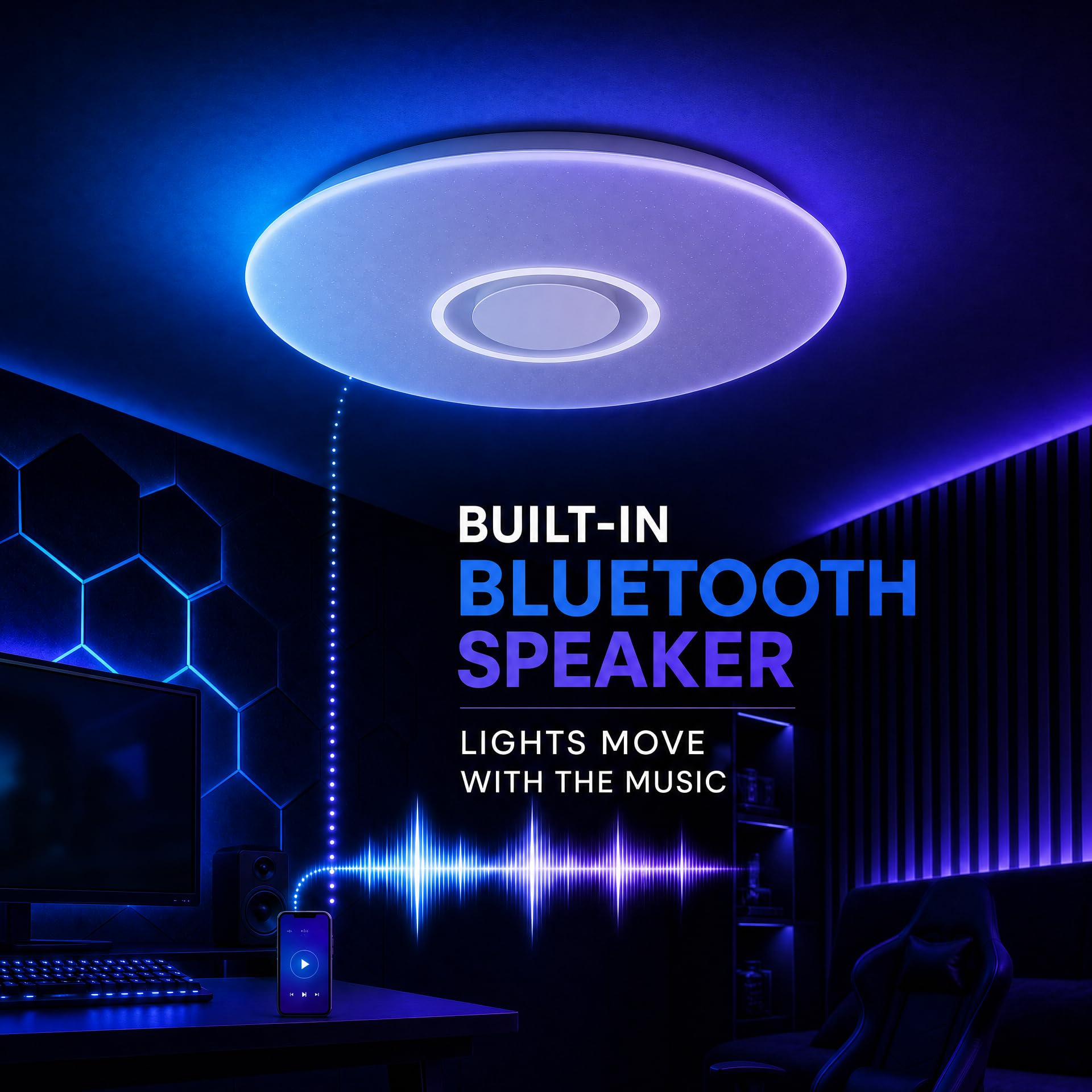 LED Plafoniere a led da Soffitto Telecomando Luci with Bluetooth Oratore Multi Color Cambiamento e Dimmerabile, 36W 50cm, Bianco/Caldo 3000K-6500K, 3000LM, Smartphone APP (, Certificato CE)