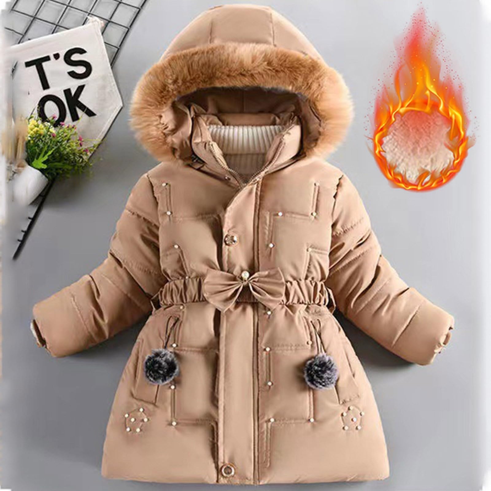 Générique Manteau Fille Doudoune Enfant Veste d'Hiver à Capuche avec Col Fourrure Epaisse Chaud Rembourré Blouson Coupe Vent