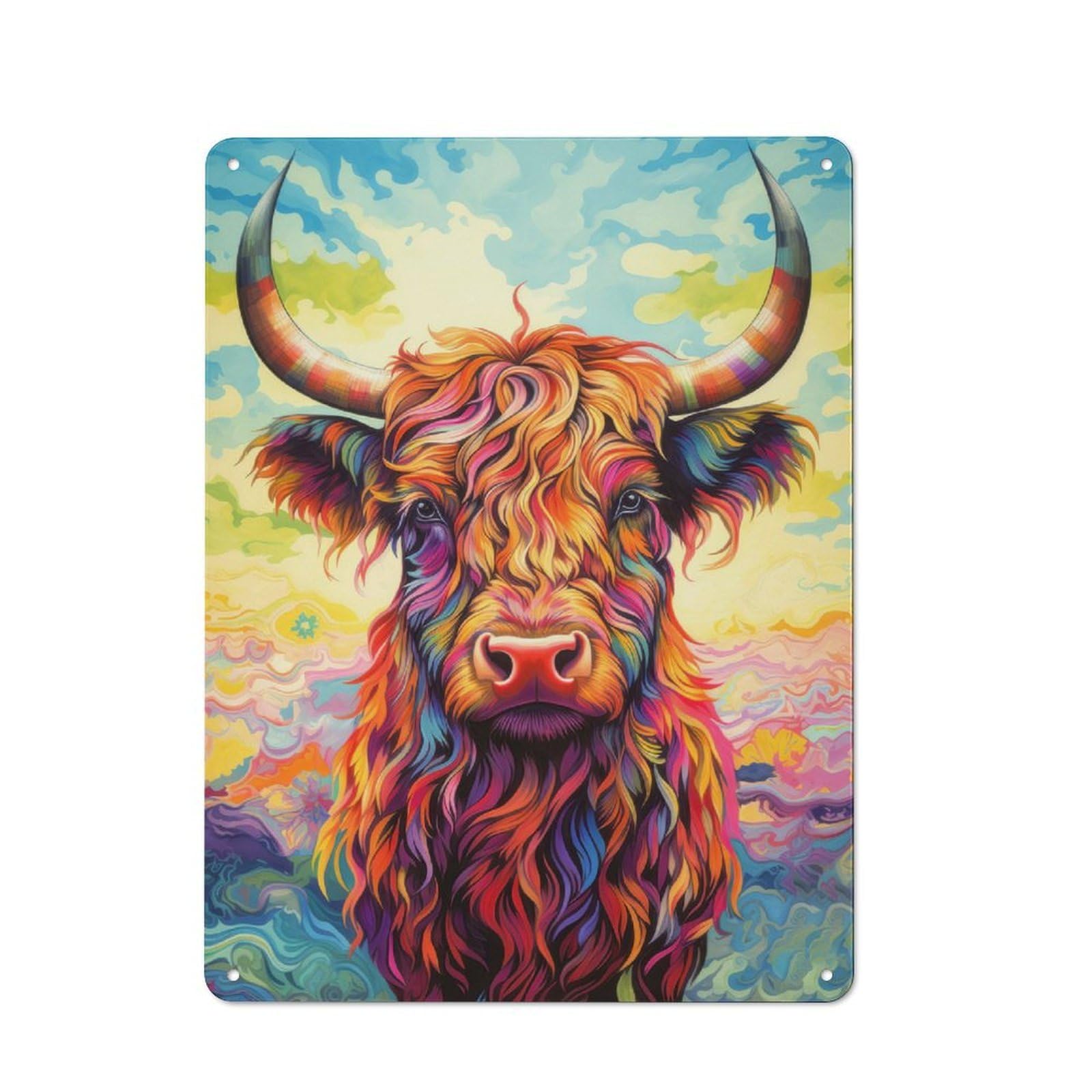 Junmoney Style-1 Workshop Style Colorful Highland Cow Tin Sign 40X30cm, Garage Wall Decor For Tool Room, Garage, Studio Or Home Bar