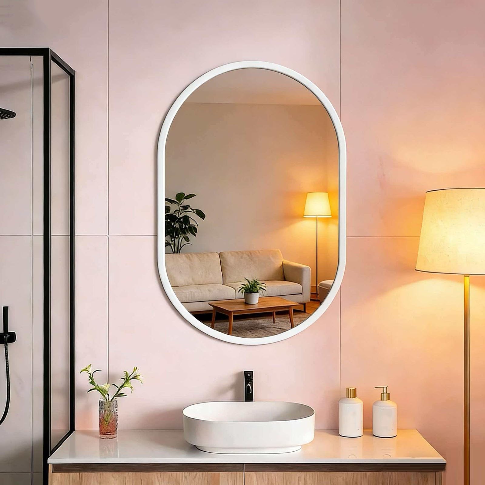 Miroir de salle de bain ovale grand miroir mural cadre en métal pour chambre