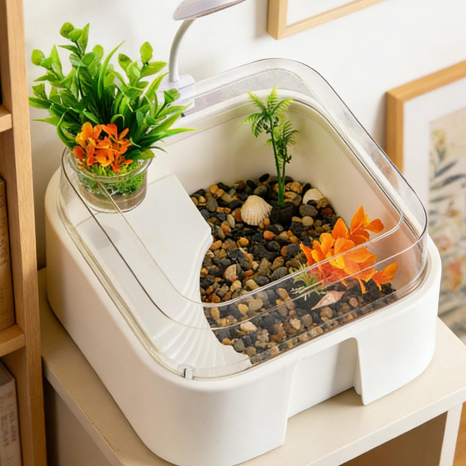 Vasca Per Tartarughe Acquatiche Terrario Per Rettili Con Decorativi | Kit Habitat Per Tartarughe Con Acquario Per Pesci Per Granchio Eremita Testuggine Drago Barbuto Serpente Per Interni Casa