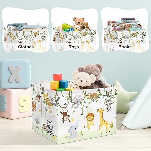 Miniatura 5 de Clastyle Cesta de bebé con diseño de animales del bosque de vid para niños, caja organizadora de caja de pecho, organizador de guardería, decoración
