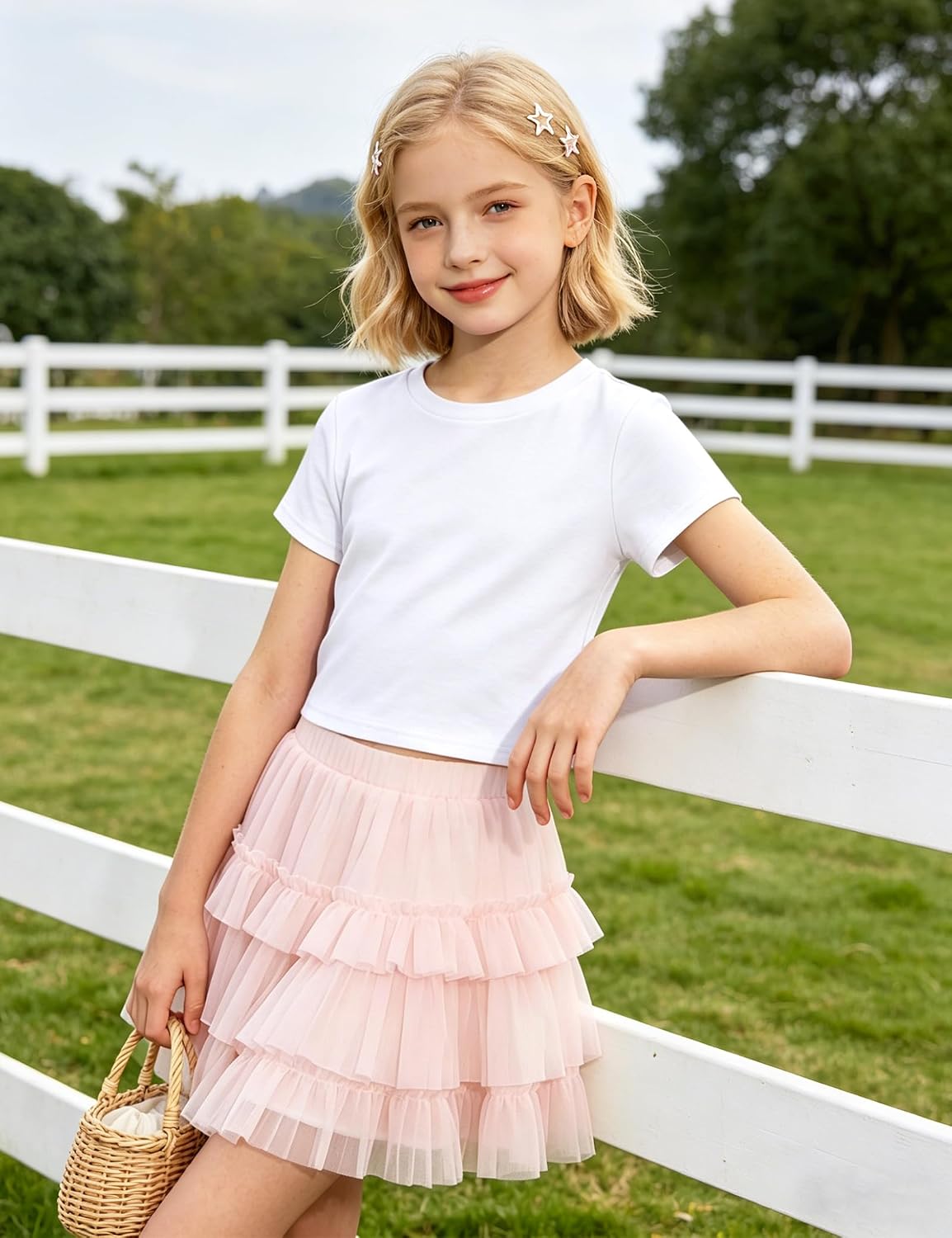 Auranso Girls Crop Tops Summer Short Sleeve Round Neck T Shirts Basic Tee for Kids