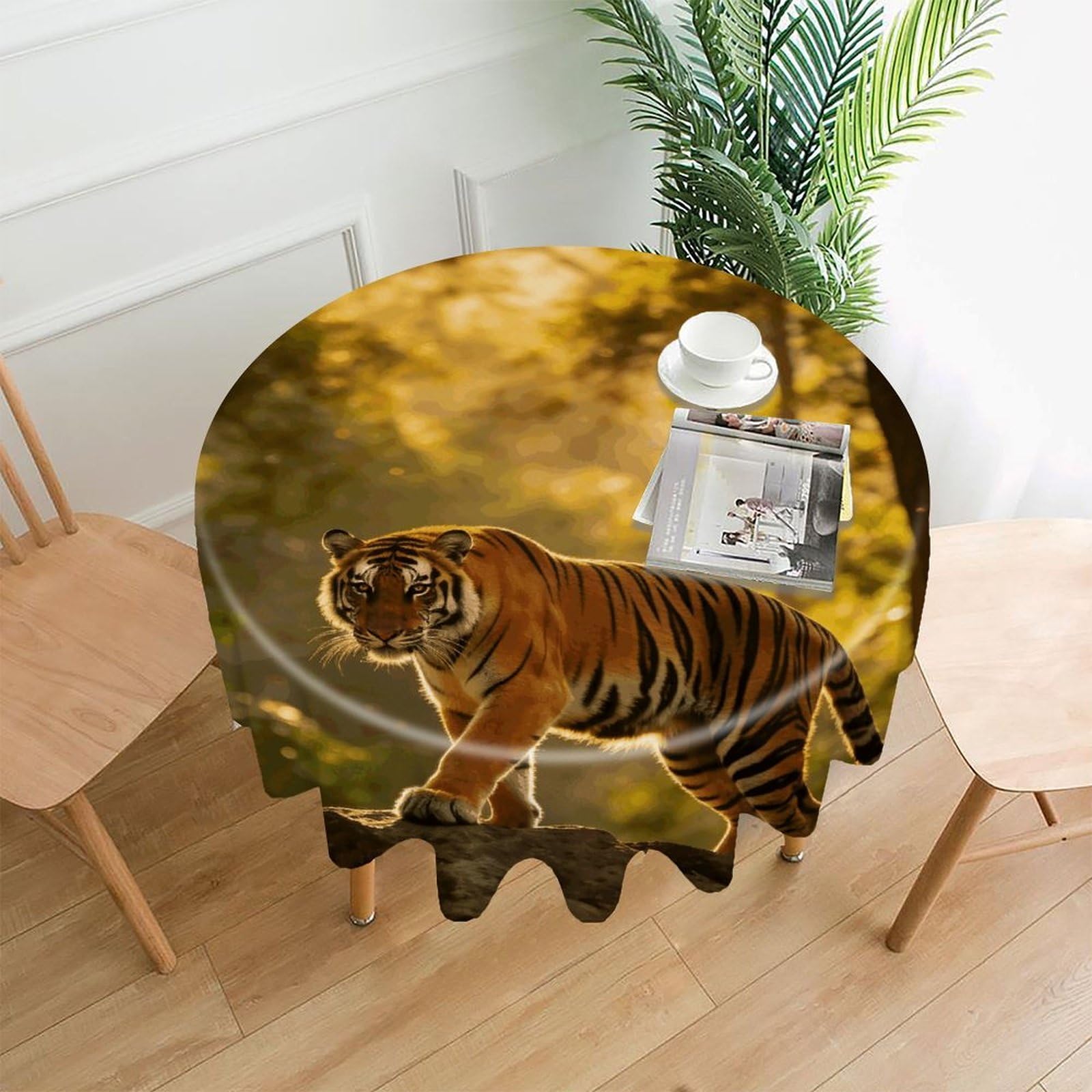 LZQPOEAS Tiger Tablecloth Easy to Clean Polyester Round Table Cover Washable Round Table Cloth Wrinkle-Free Circle Decoration Tablecloth for Kitchen and Dining Room 60"