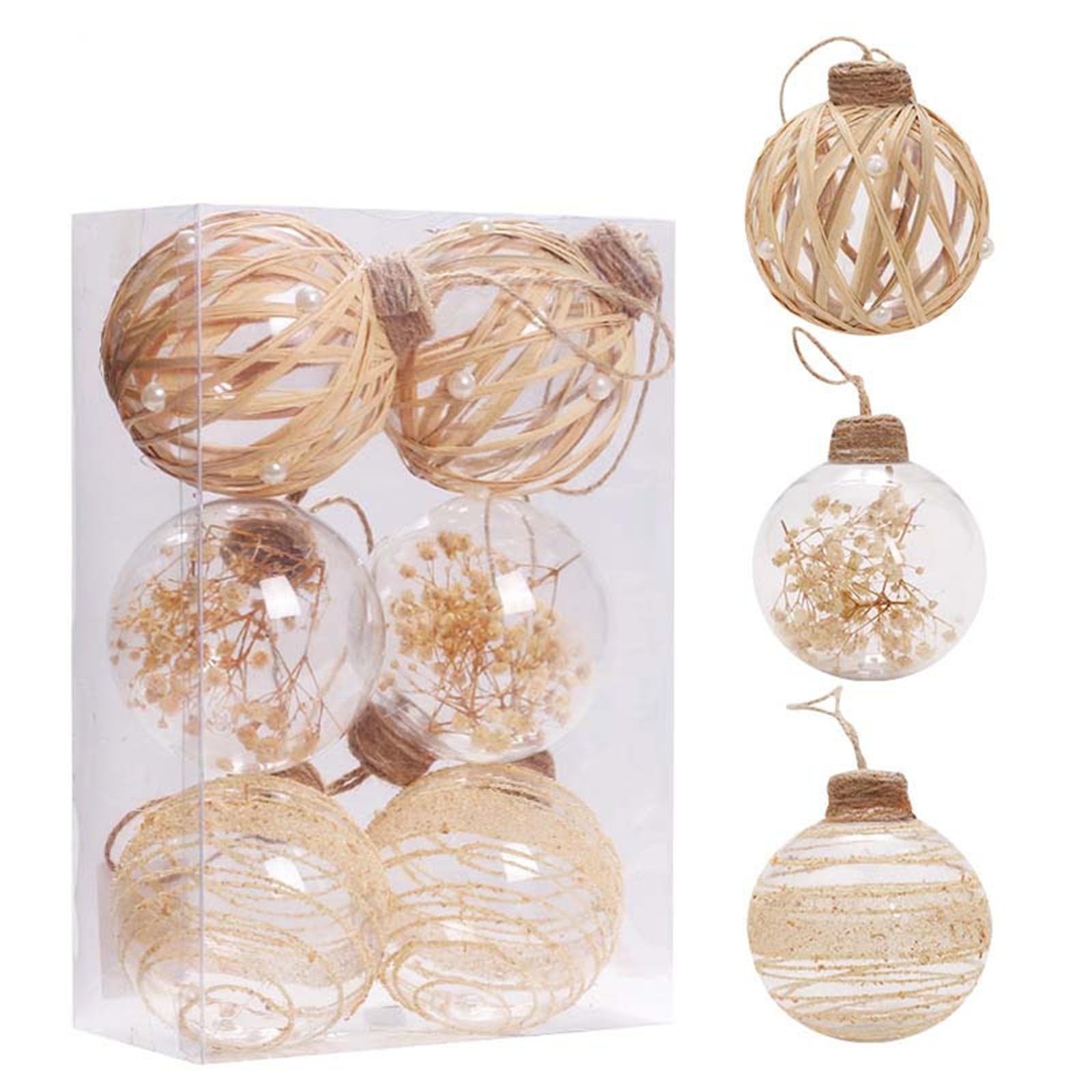 Weihnachtskugel Set 6 Stück, 8 cm Klare Boho Weihnachtskugeln Kunststoff