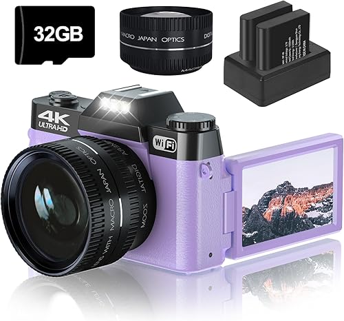 Cámara digital 4K de 56 MP, cámara de vlogging para YouTube con WiFi, cámara compacta de enfoque automático 16X con zoom digital con tarjeta micro