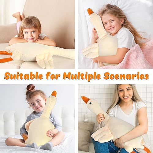 HPOSAN Juguete de peluche de ganso, lindo peluche gigante de ganso blanco, peluche de pato súper suave para abrazar (B 35 pulgadas)