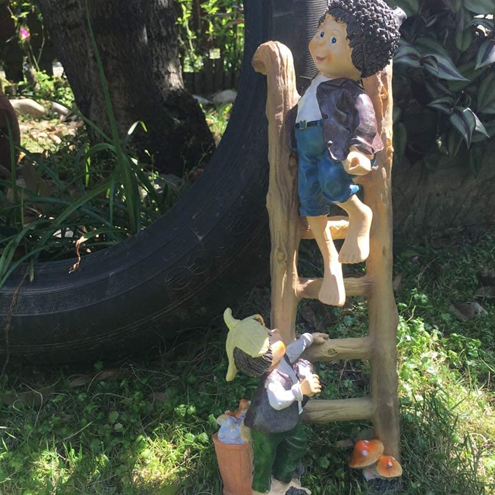 Statue e statuette da giardino per esterni, sculture di ragazzi con scala