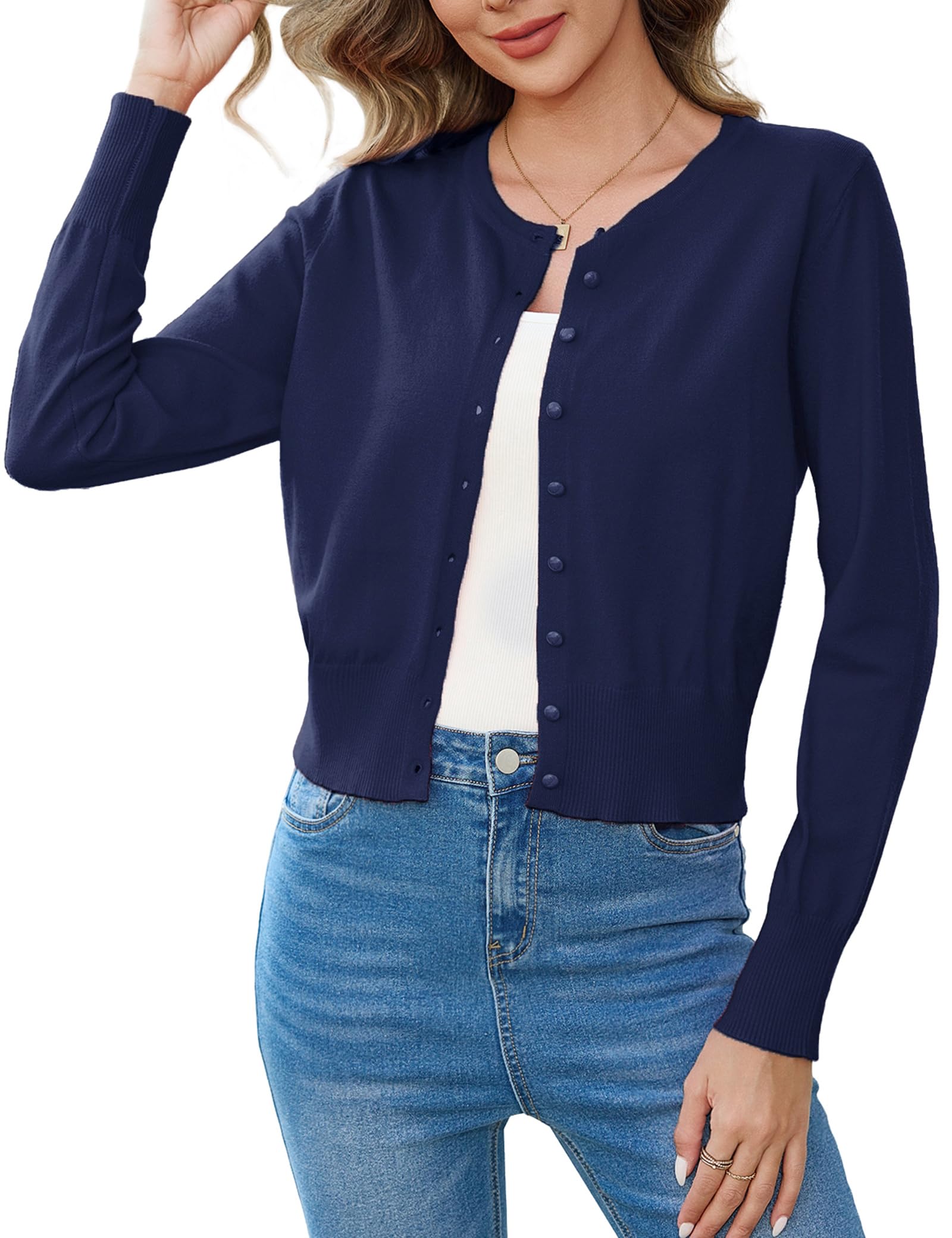 Aottori Cardigan Donna Corto Elegante Bolero Girocollo Maniche Lunghe Coprispalle a Maglia con Bottoni Giacca Leggero Matrimonio per Primavera