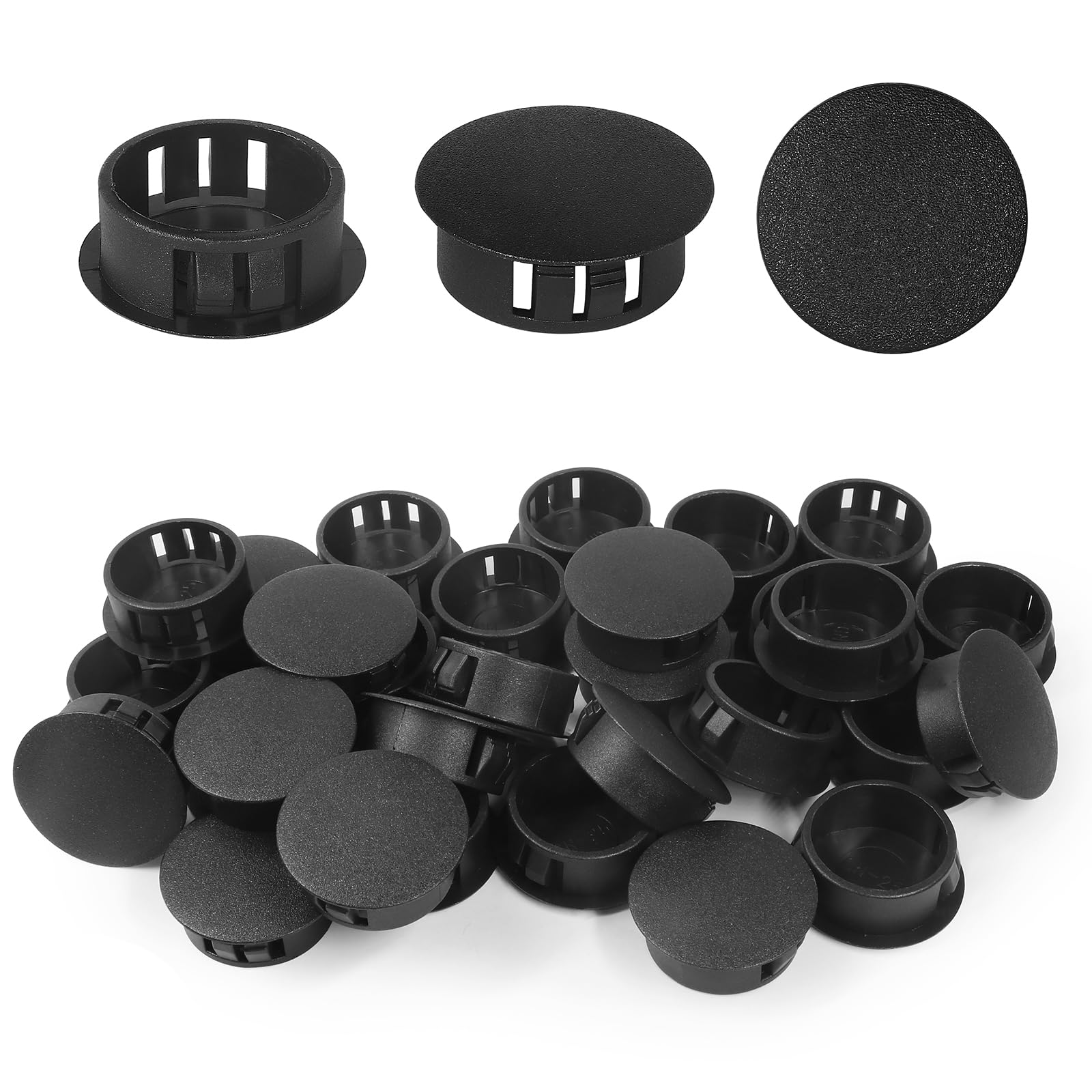 25mm Plastic Hole Plugs - Masendelk Snap-in End Caps - Black - 30pcs