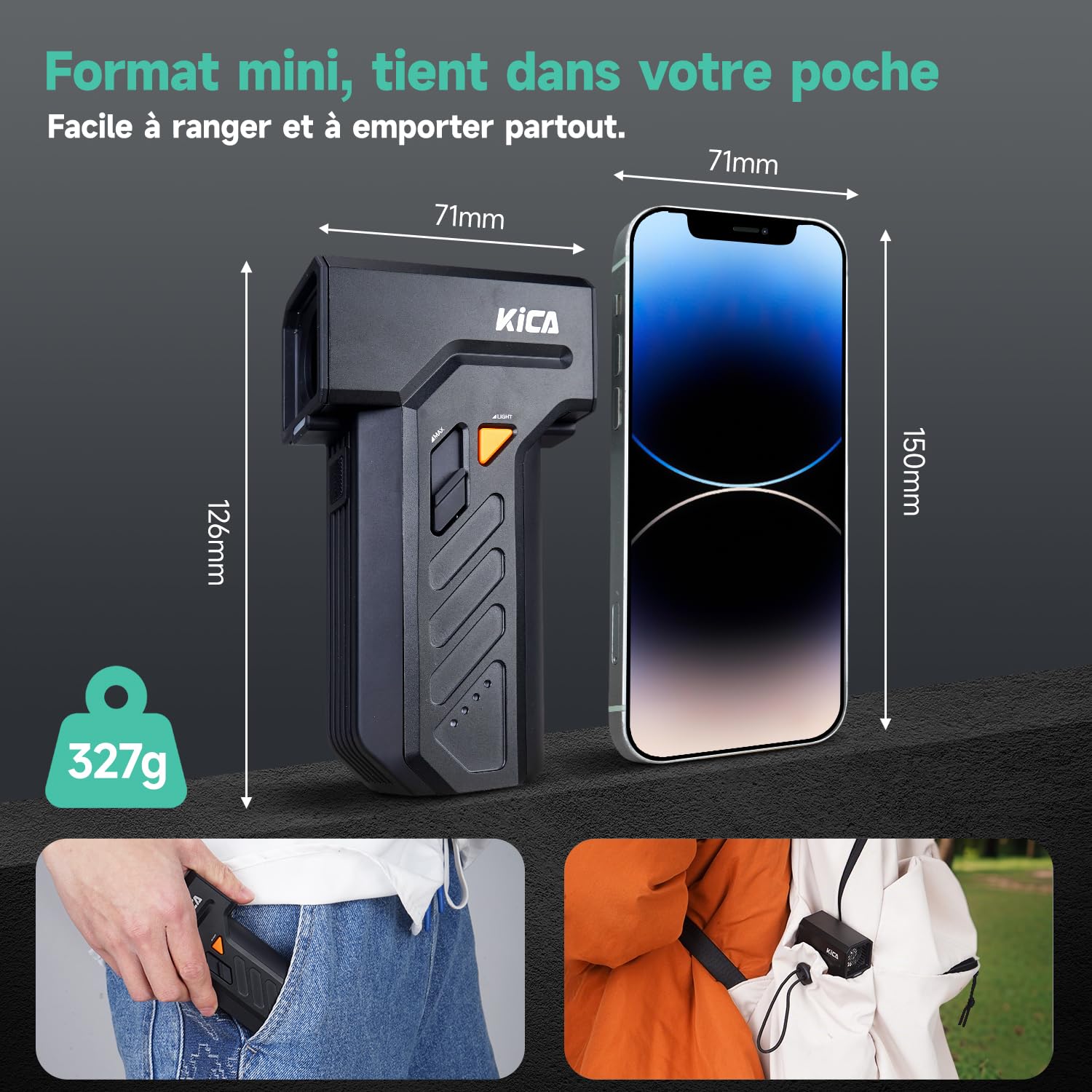 Kica JetFan Ultra Souffleur à air électrique & spray à air comprimé – 130 000 tr/min, vitesse du vent 48 m/s, USB rechargeable, air duster pour PC, clavier, voiture, canapé et bureau avec éclairage