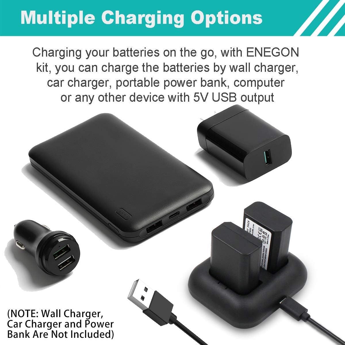 ENEGON NP-FW50 2-Pack Camera Battery (1300mAh) and Rapid Dual Charger for Sony A6000, A6500, A6300, A6400, A7, A7II, A7RII, A7SII, A7S, A7S2, A7R, A7R2, A55, A5100, RX10 Accessories