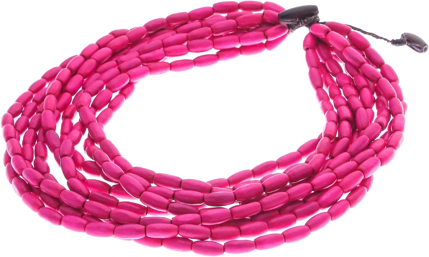 NOVICA Artisan Handmade Wood Beaded Strand Necklace in Fuchsia from Thailand Pink Bohemian [25 in L Total Width 50 mm W] ' Cute Boho in Fuchsia'