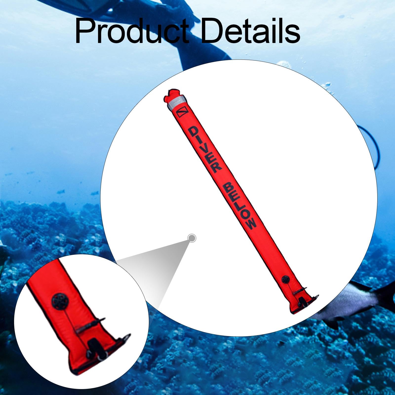 Surface Marker Buoy Équipement de Sécurité pour Plongée avec Tube Gonflable Portatif Nylon Valve de Libération Sangle Ajustable Su