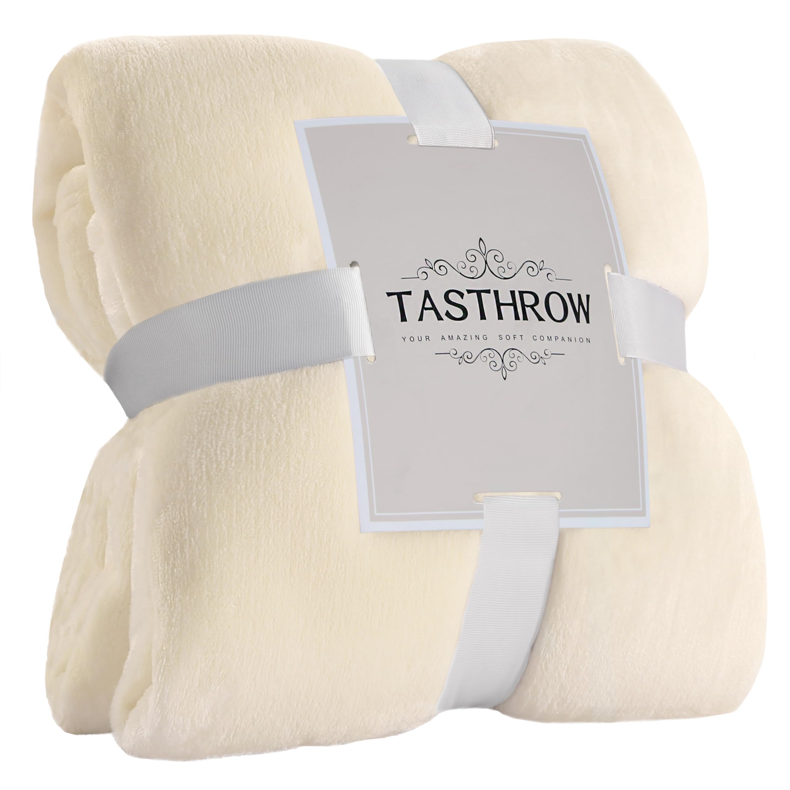 TASTHROW Blanco Crema Manta Franela para Cama 130 x 150cm, Grande Suave Manta para Sofá Peluch, Ligera y Suave Manta Adecuada para Todas Las Estaciones