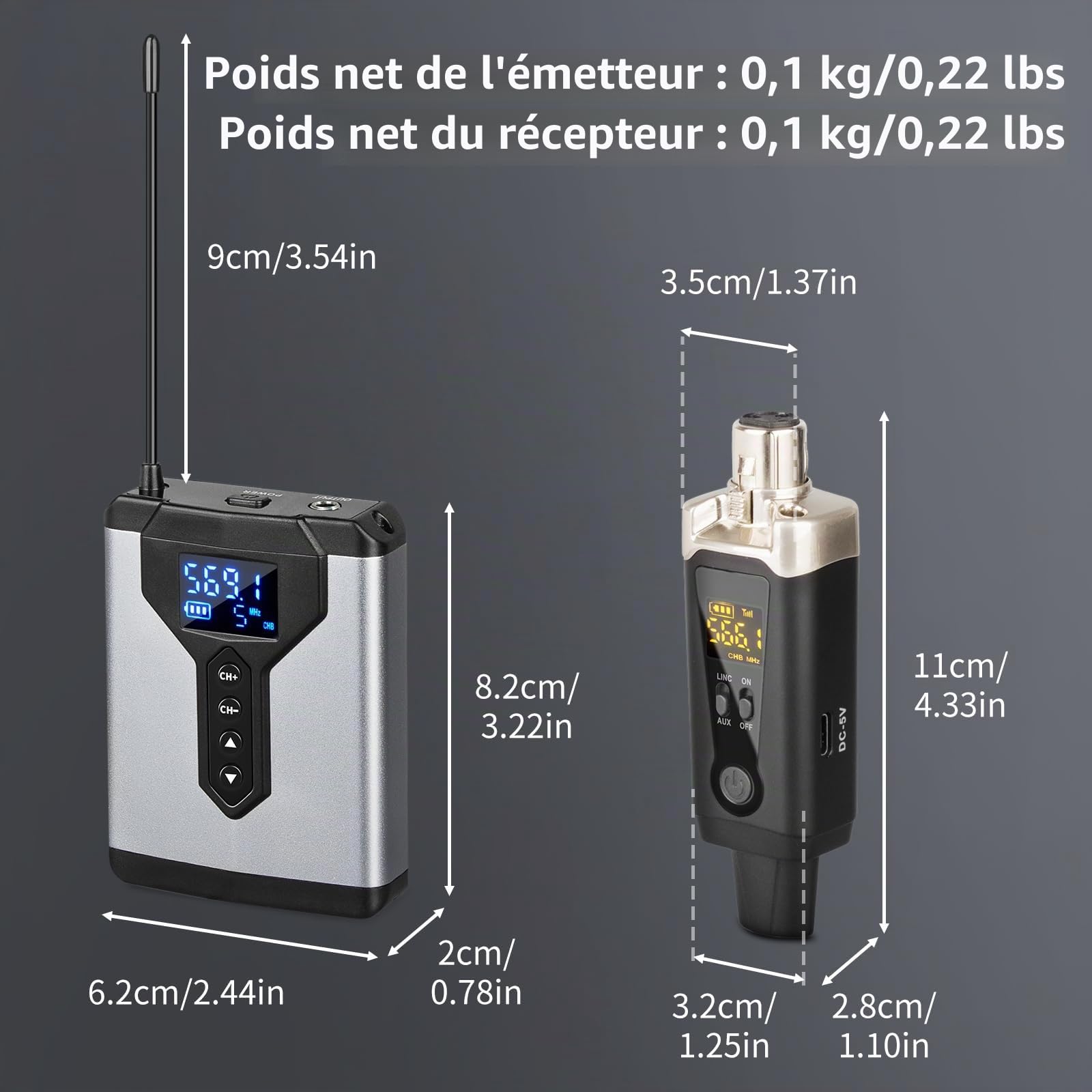 Depusheng T9-2 Système de surveillance intra-auriculaire sans fil avec clip émetteur, couplage automatique pour studio, guitare, DJ