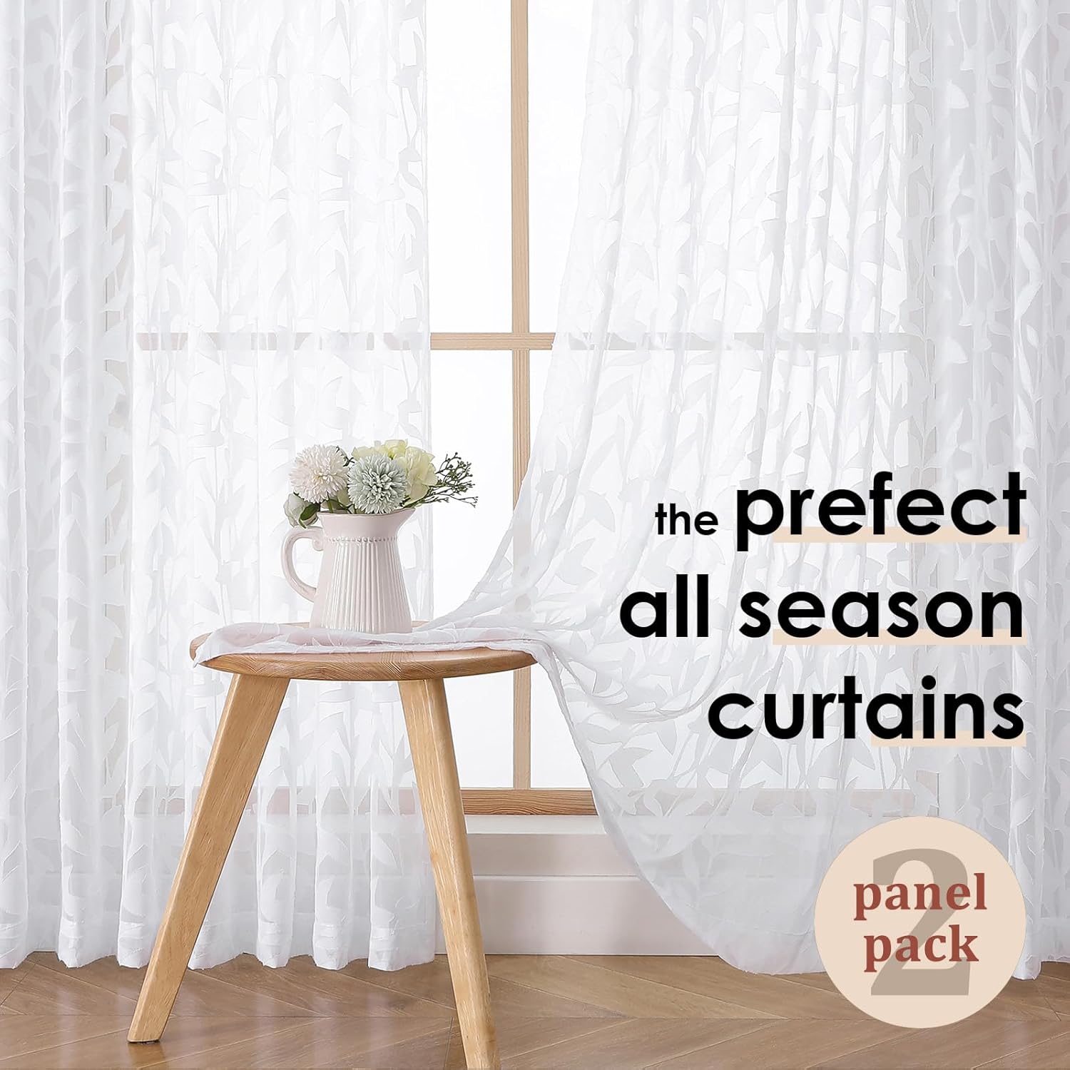 Lecloud Pinch Pleated White Sheer Curtains 96 Inches Long 2 Panels for Large Window, 60 Inch Extra Wide Jacquard Textured Semi Sheer Curtains for Living Room with Hooks Rings Back Tab, 60" W x 96" L