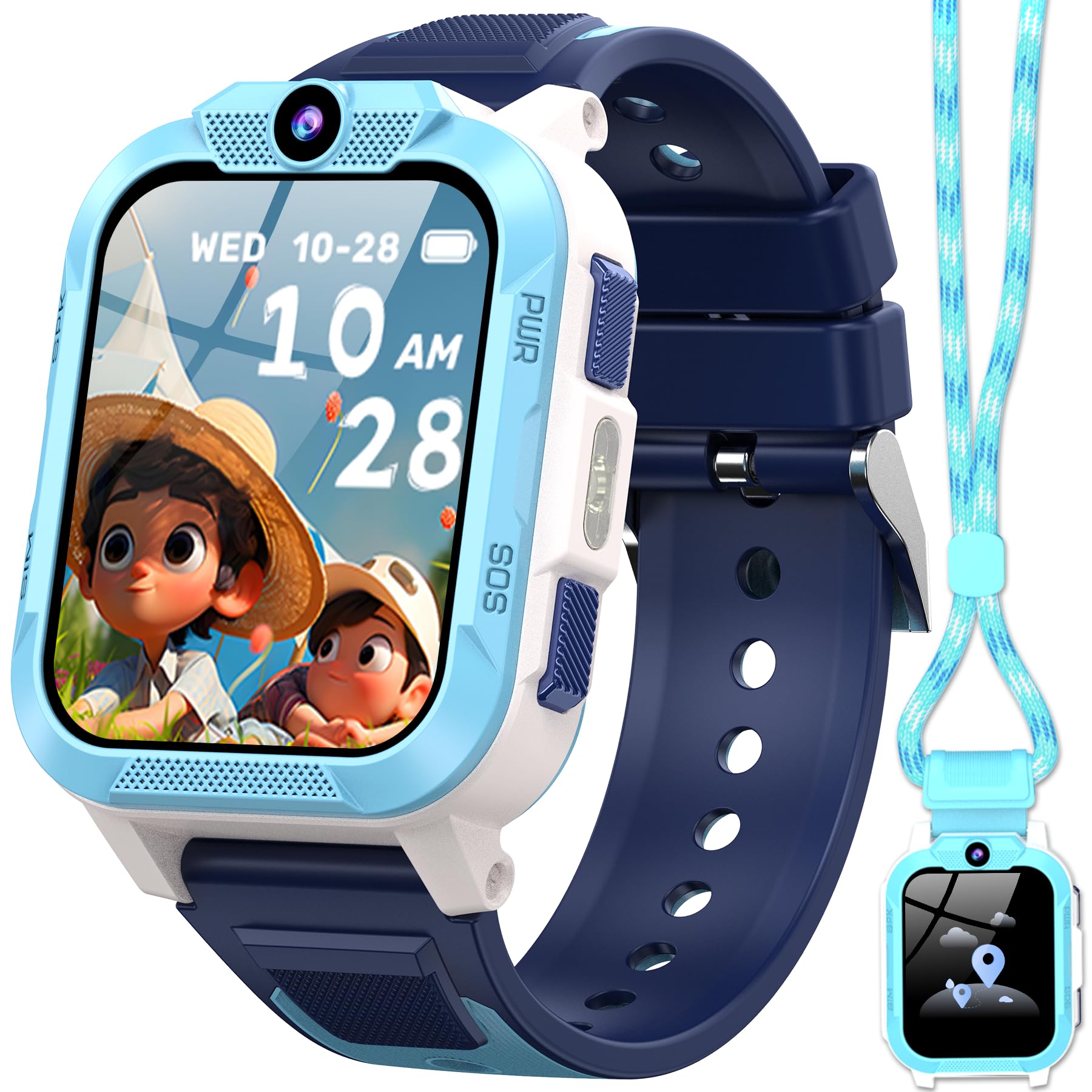 IOWODO Reloj Inteligente Niño, 4G Smartwatch Niño con Videollamada y GPS, SOS, Modo Escuela, Batería 850mAh, IP68, Regalo Ideal para Niños de 5-14 Años