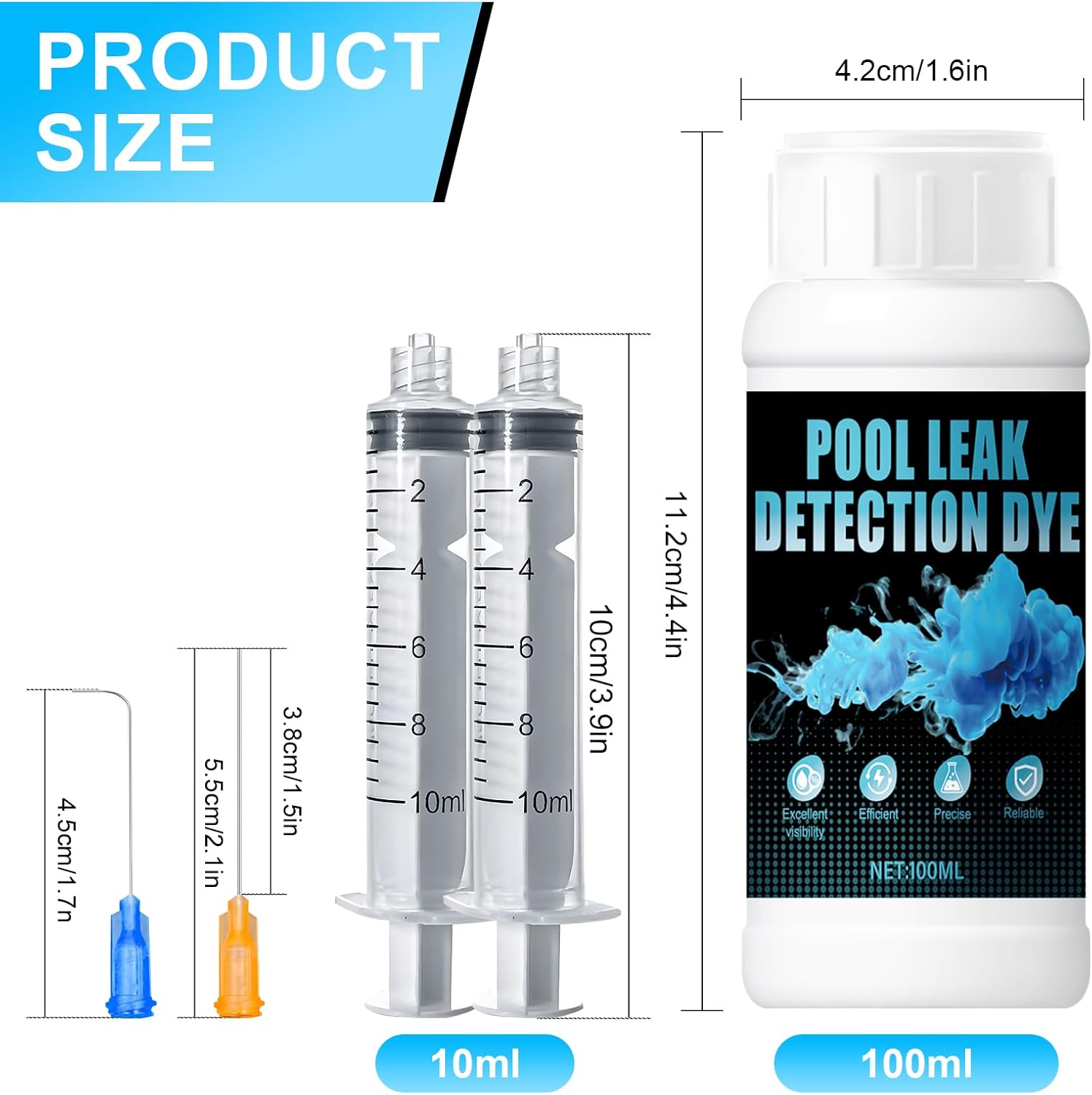 Blue Pool Leak Detection Dye Kit, Easily Locate The Leak Point | 100ML Pool Liner Leak Detection Kit with 2 Precision Dispensing Strong Fluorescence Effect for All Pools, Spa & Hot Tub Types