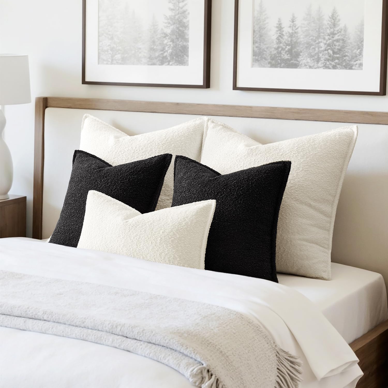 MIULEE Pack of 2 Decorative Textured Boucle Throw Pillow Covers 12x20 Inch Black Broadside Thick Boho Lumbar Pillows for Farmhouse Accents Sofa Couch Bedroom Living Room Home Decor - Image 4