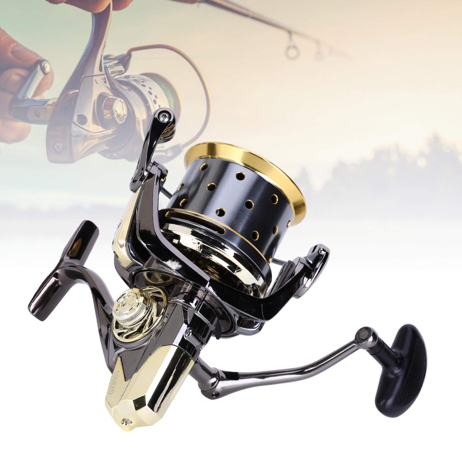 Dauerhaft Moulinet de Pêche en Mer Grand Tir Surfcasting Roulement à Billes Puissant pour Eau Salée Moulinet Surfcasting Résistant Corrosion Roulement à Billes Frein Puissant (GX8000)