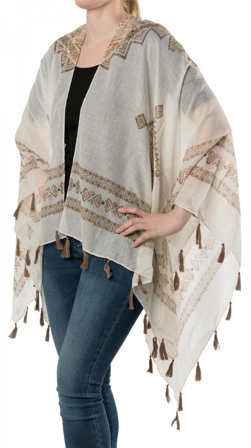 styleBREAKER Poncho estivo leggero con motivo etnico, nappe, spiaggia, stile Boho, da donna 08010022