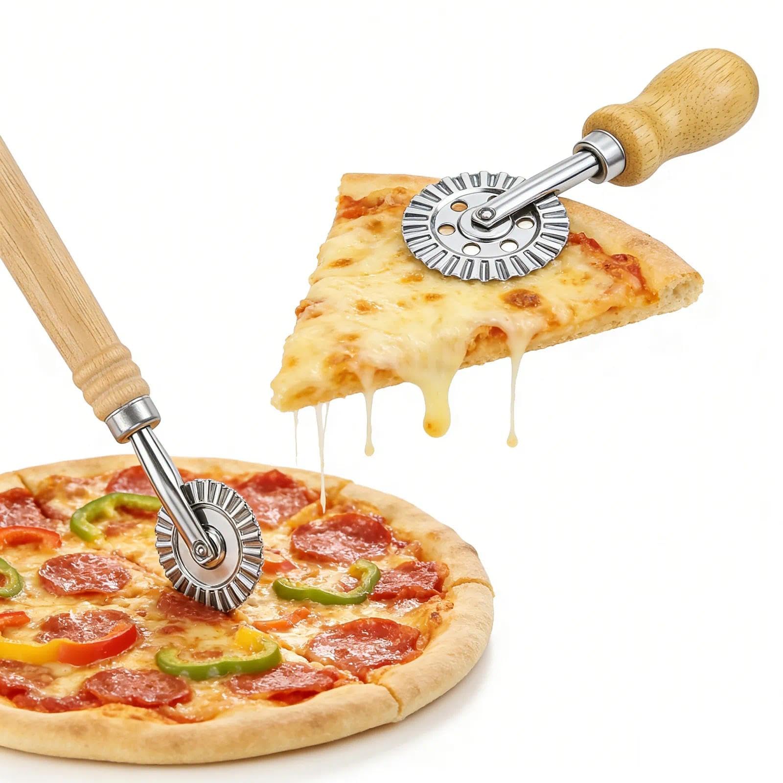 HASLED Cortador de Masa Profesional - Set de 2 Piezas (16cm y 14cm) - Mango de Roble - Para Pasta Fresca, Pizza y Galletas