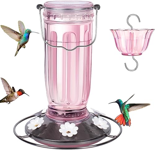 Miniatura 43 de Kingsyard Comedero de cristal para colibríes para exteriores, comedero para pájaros silvestres con 6 puertos de alimentación para colgar para jardín